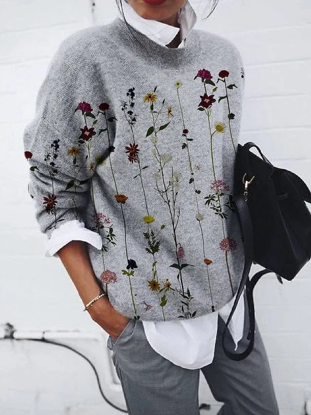 Cozy Floral Print Women's Sweatshirt for Fall & Winter