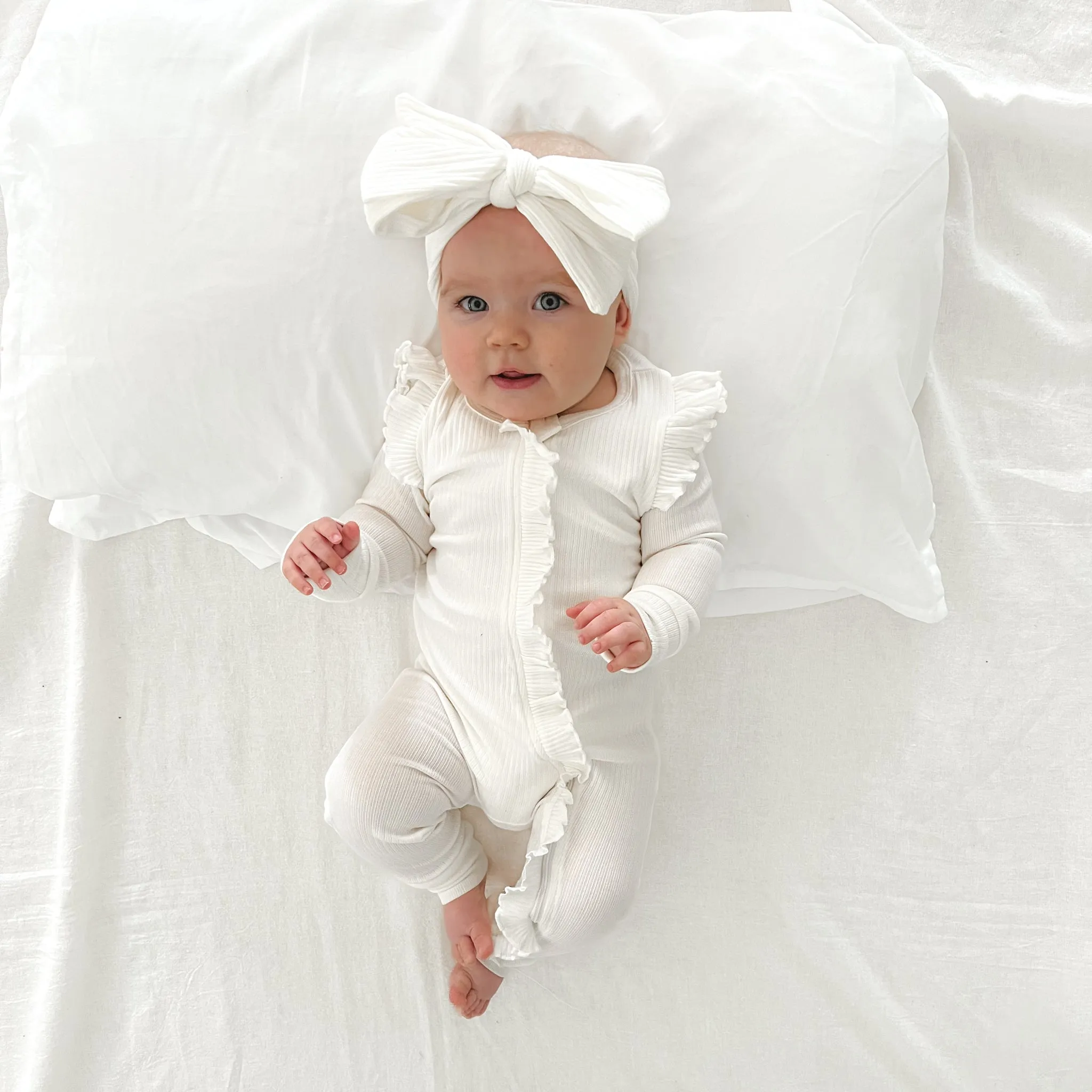 Cozy Frilly Zip Romper - Coconut