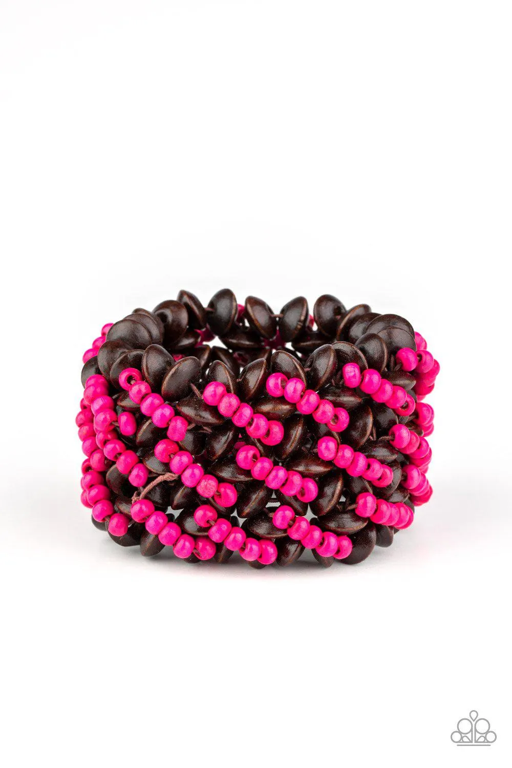 Cozy in Cozumel Pink and Brown Wood Bracelet - Paparazzi Accessories