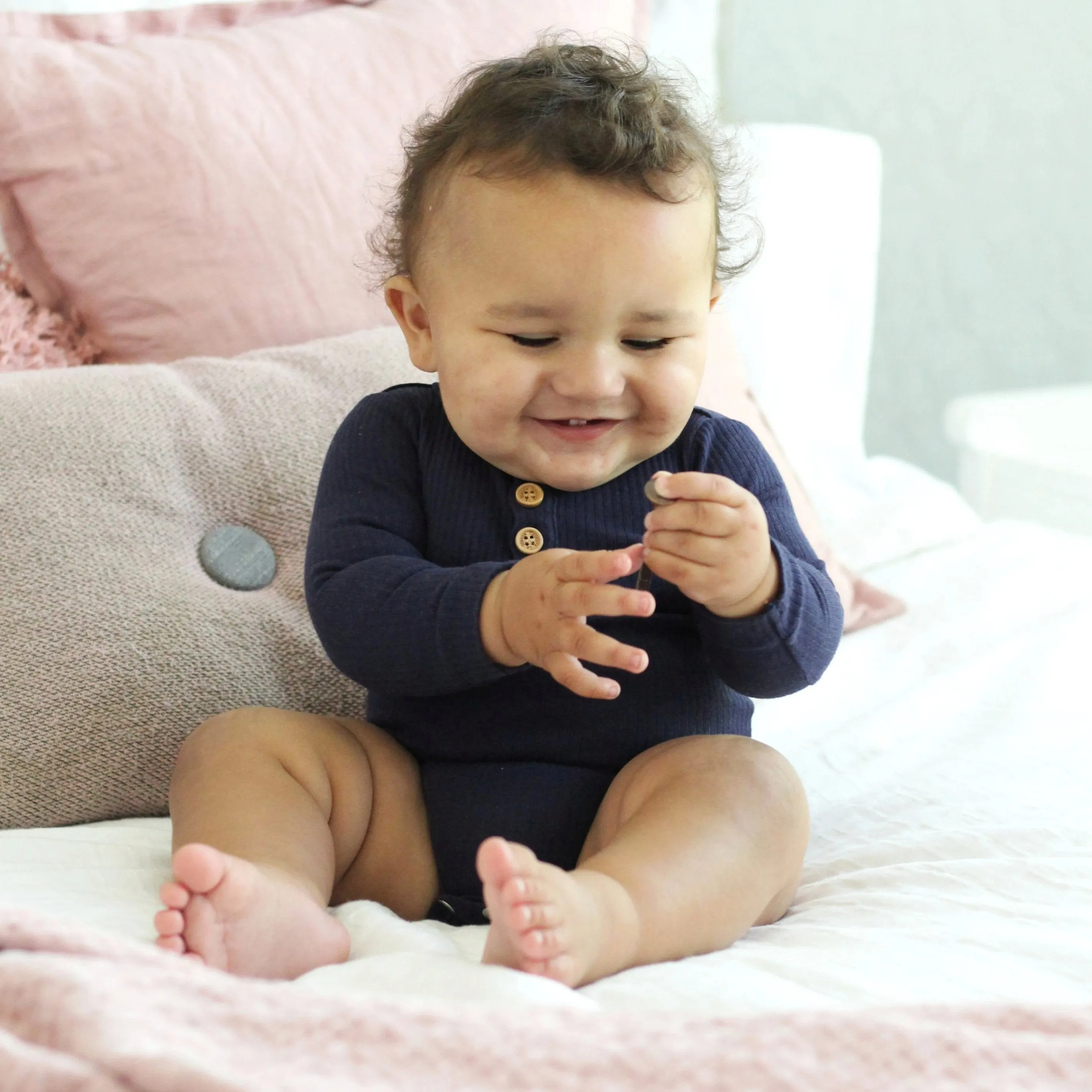 Cozy Long Sleeve Bodysuit/Top - Navy