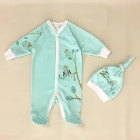 Cozy Owl Velour Set -Aqua