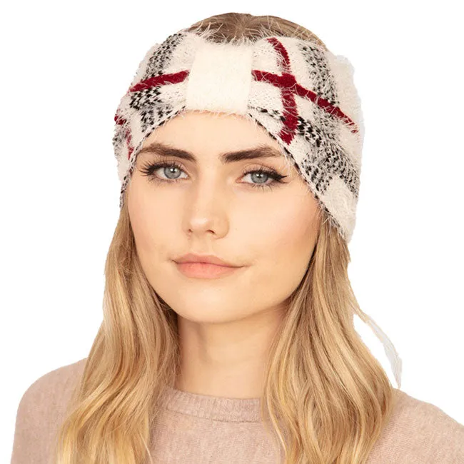 Cozy Plaid Check Patterned Earmuff Headband