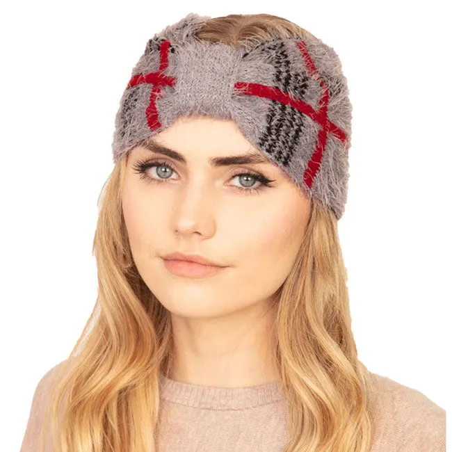 Cozy Plaid Check Patterned Earmuff Headband