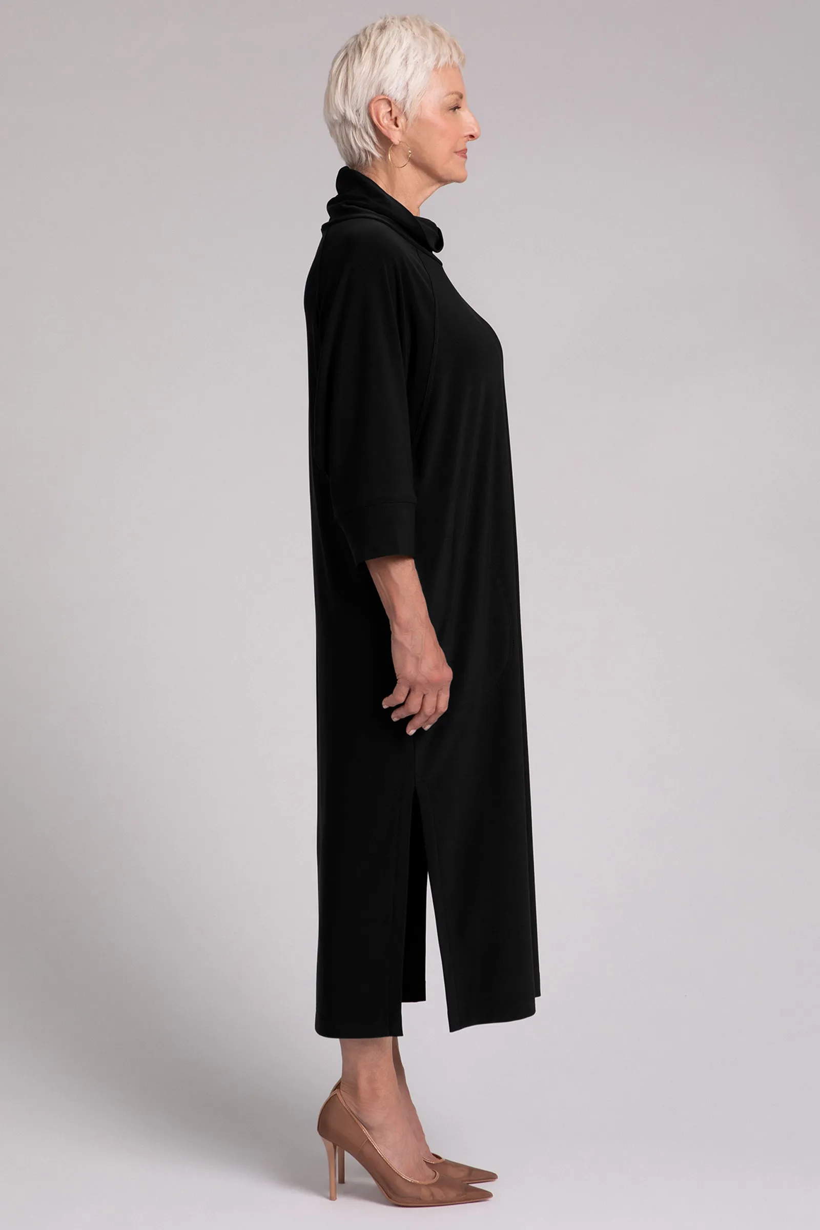 Cozy Raglan Funnel Neck Dress | Black