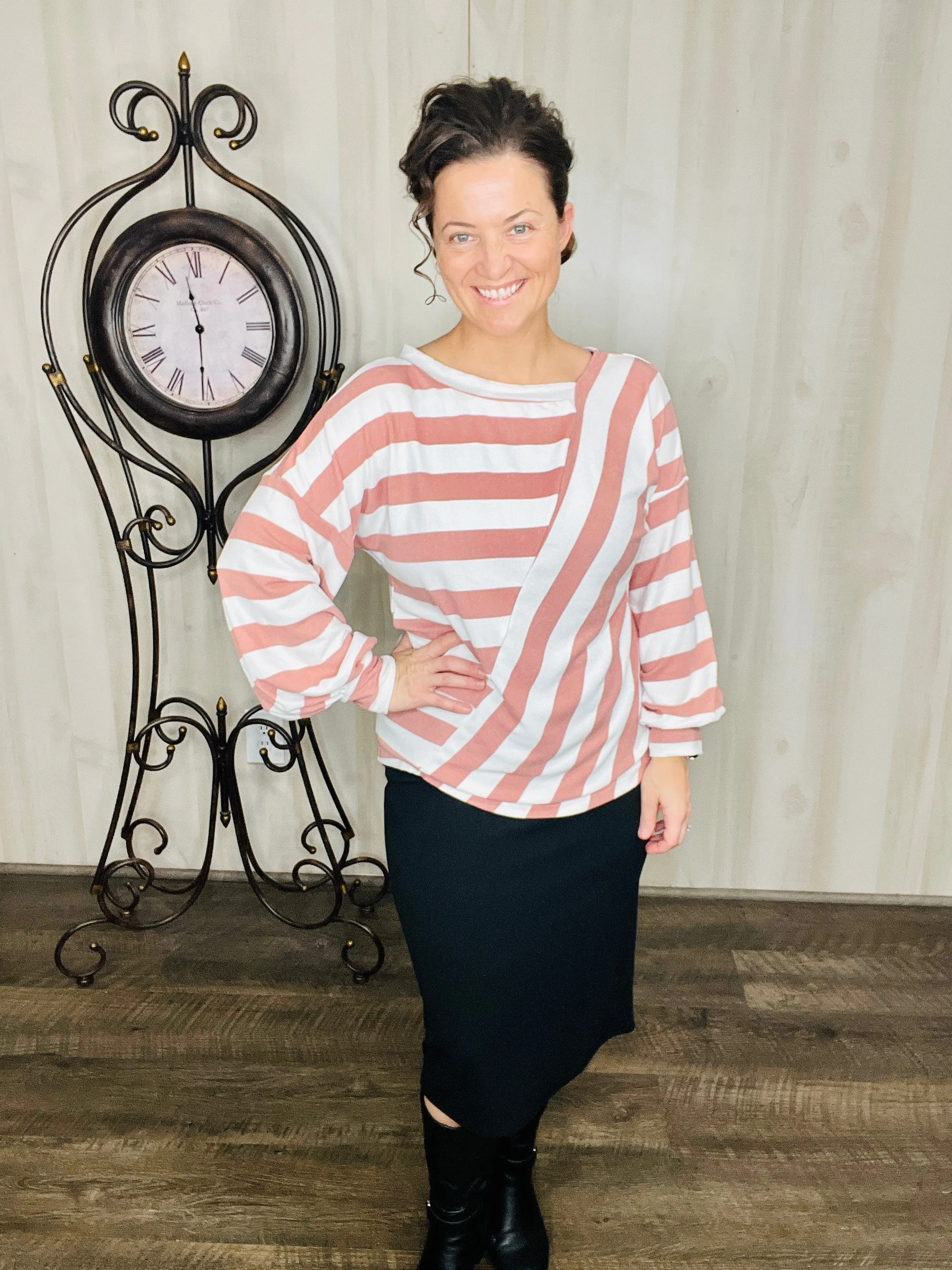 Cozy Striped Spring Top- Mauve or Sage