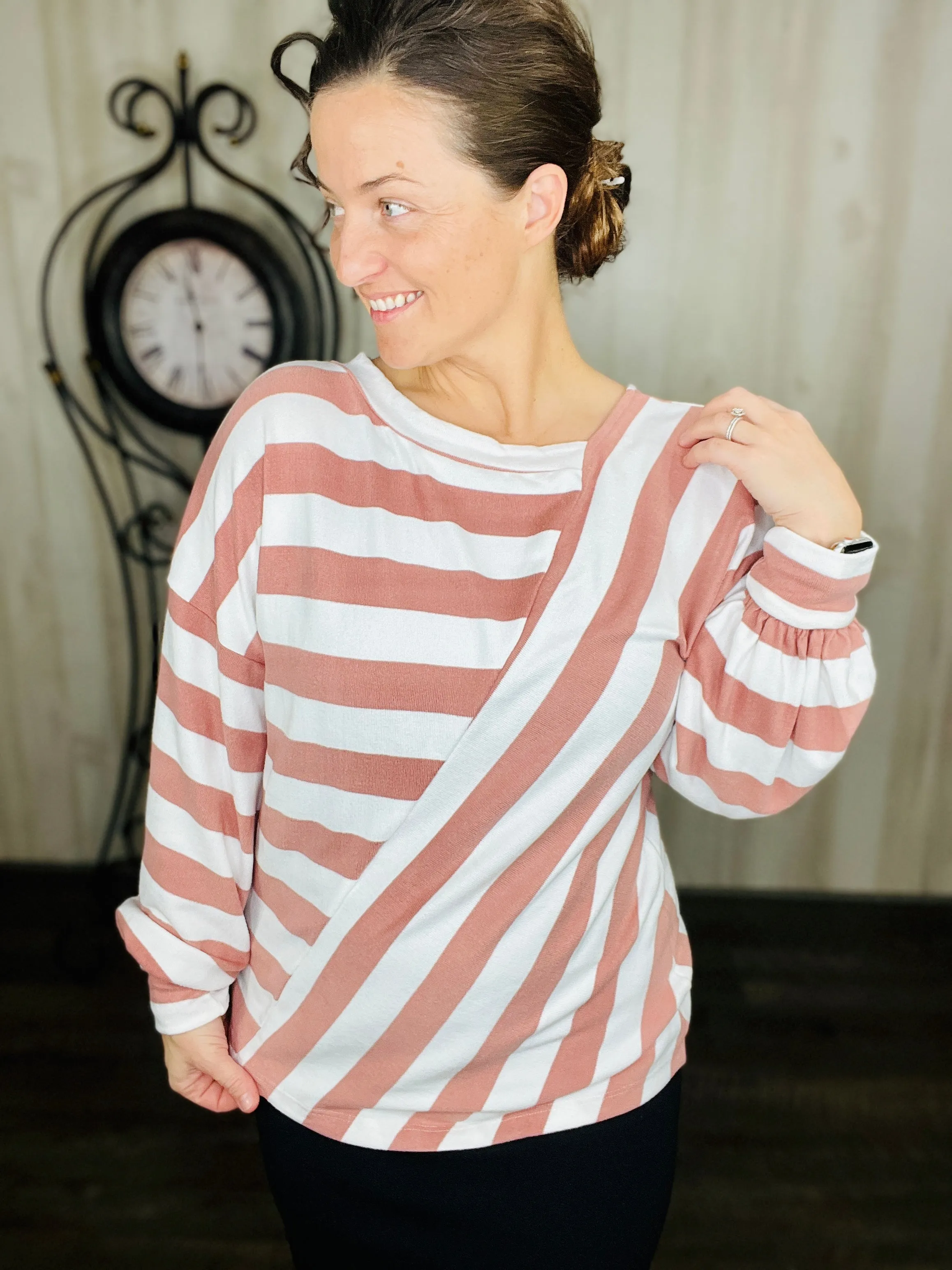 Cozy Striped Spring Top- Mauve or Sage