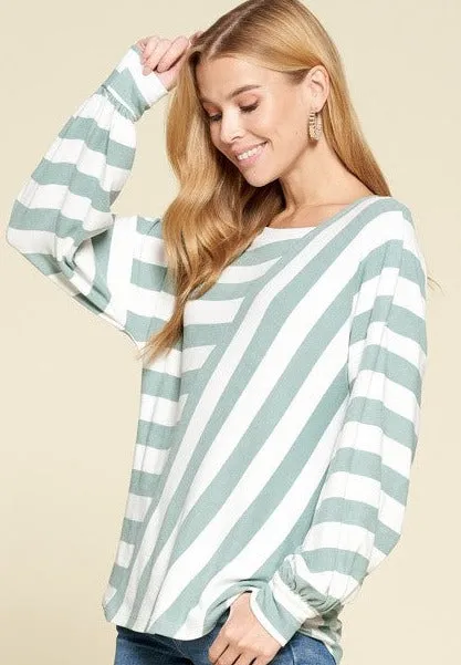 Cozy Striped Spring Top- Mauve or Sage