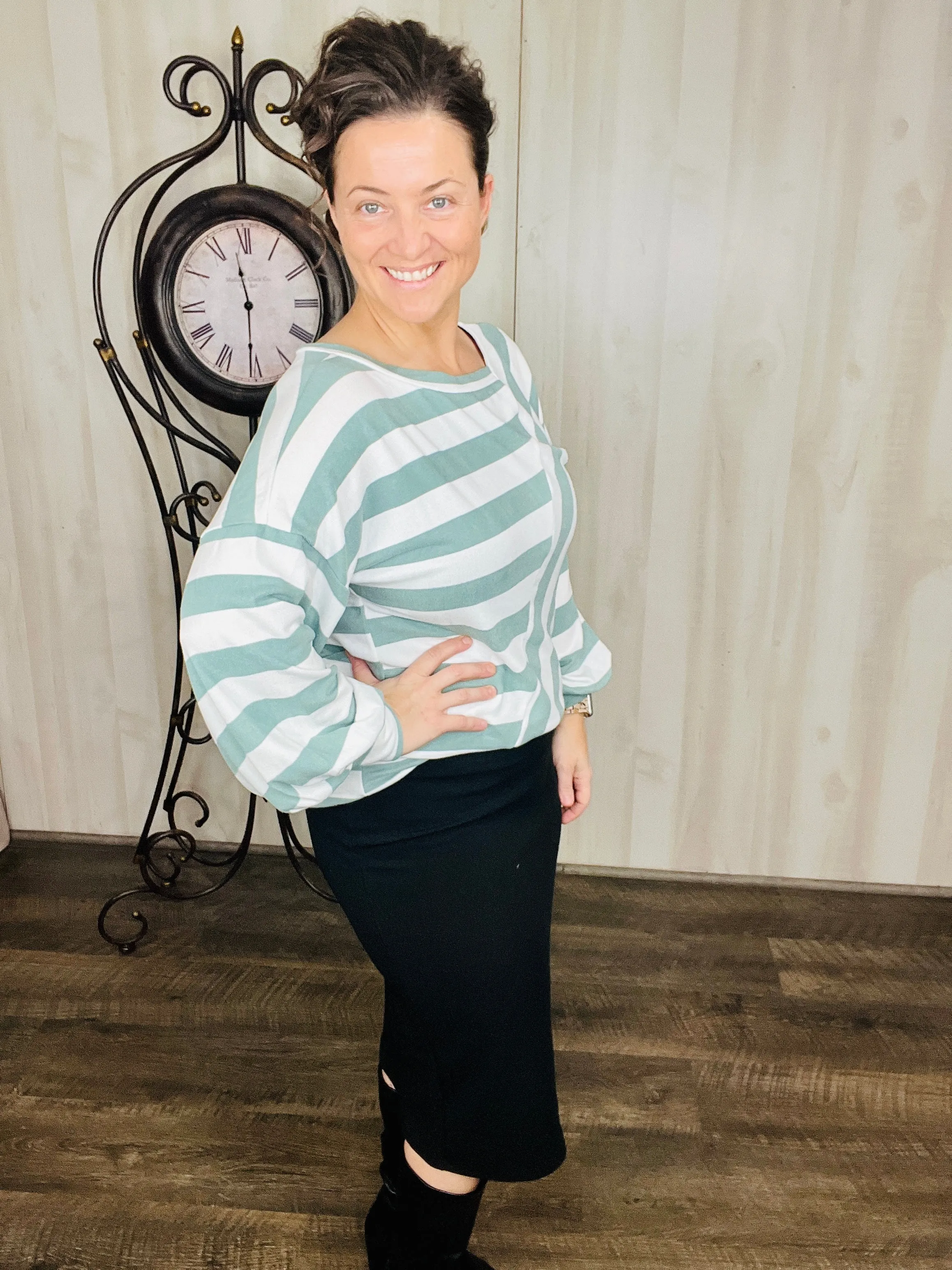 Cozy Striped Spring Top- Mauve or Sage