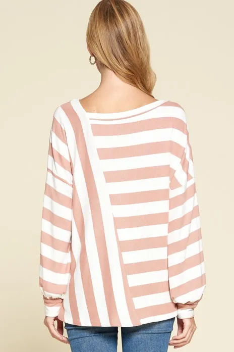 Cozy Striped Spring Top- Mauve or Sage