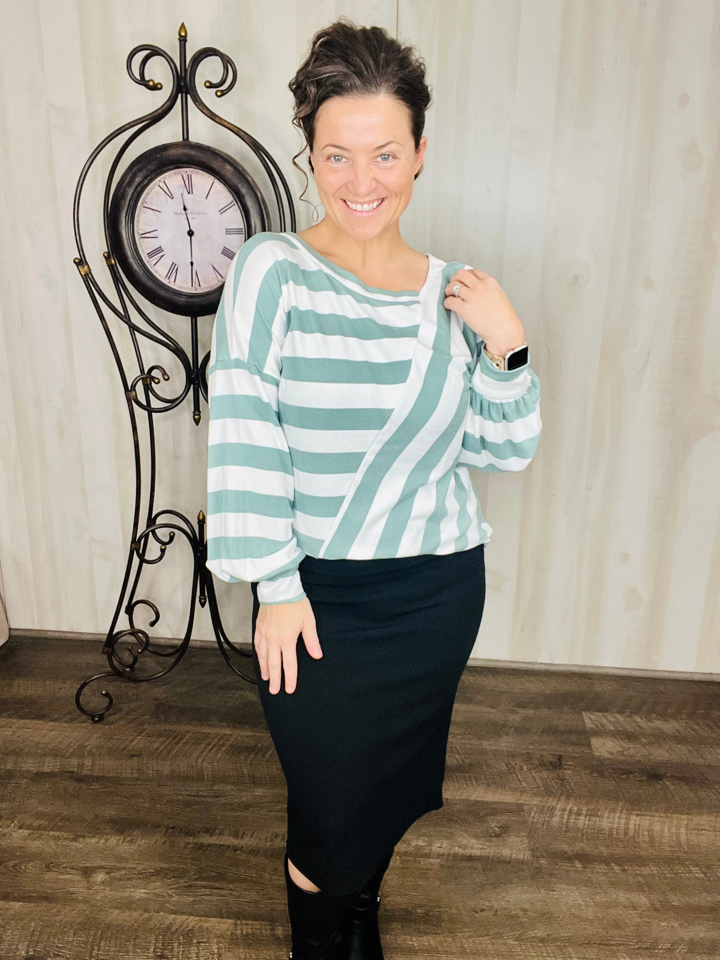 Cozy Striped Spring Top- Mauve or Sage