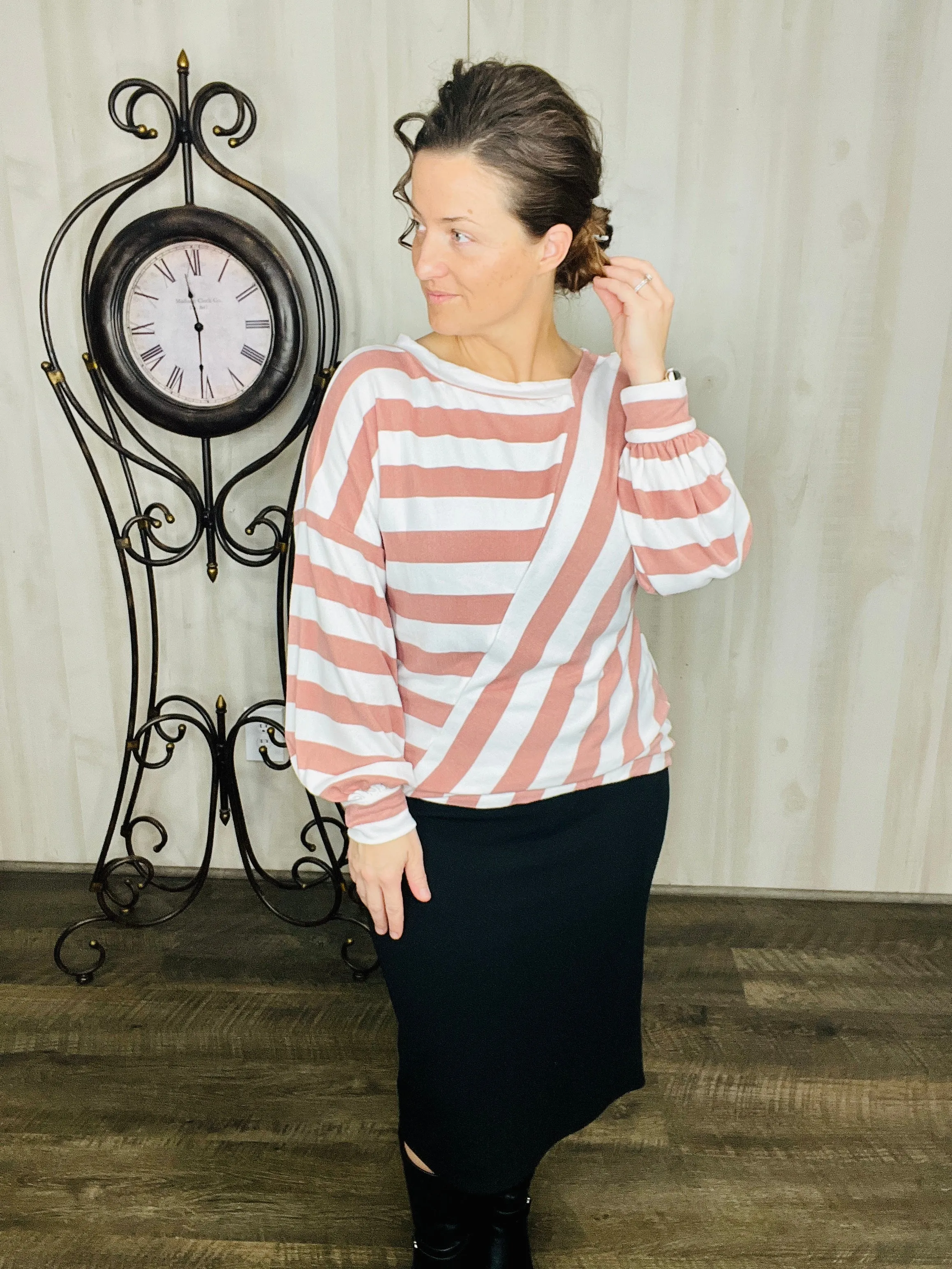 Cozy Striped Spring Top- Mauve or Sage