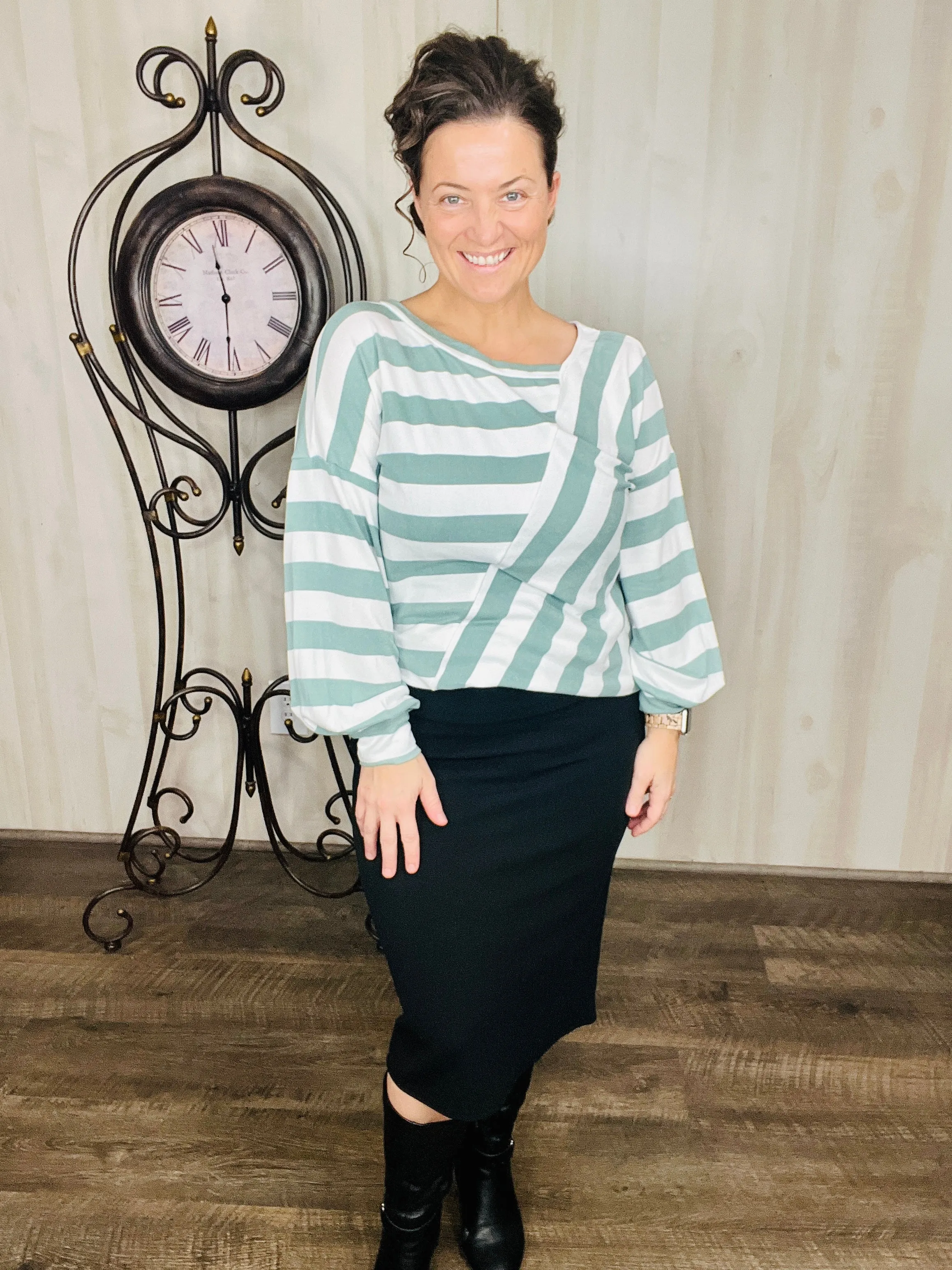 Cozy Striped Spring Top- Mauve or Sage