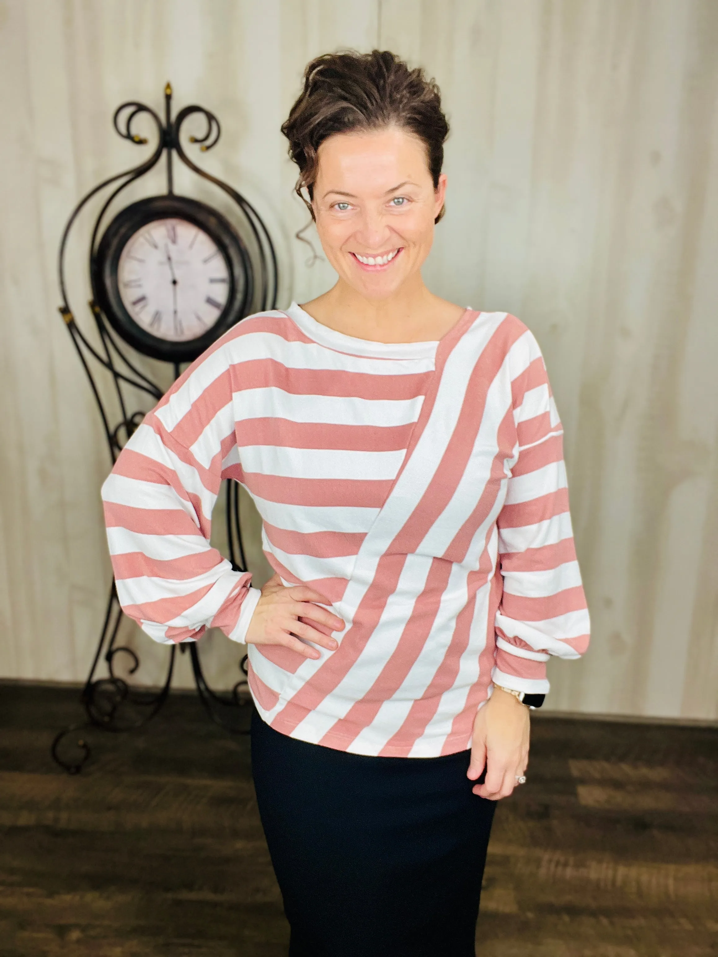 Cozy Striped Spring Top- Mauve or Sage