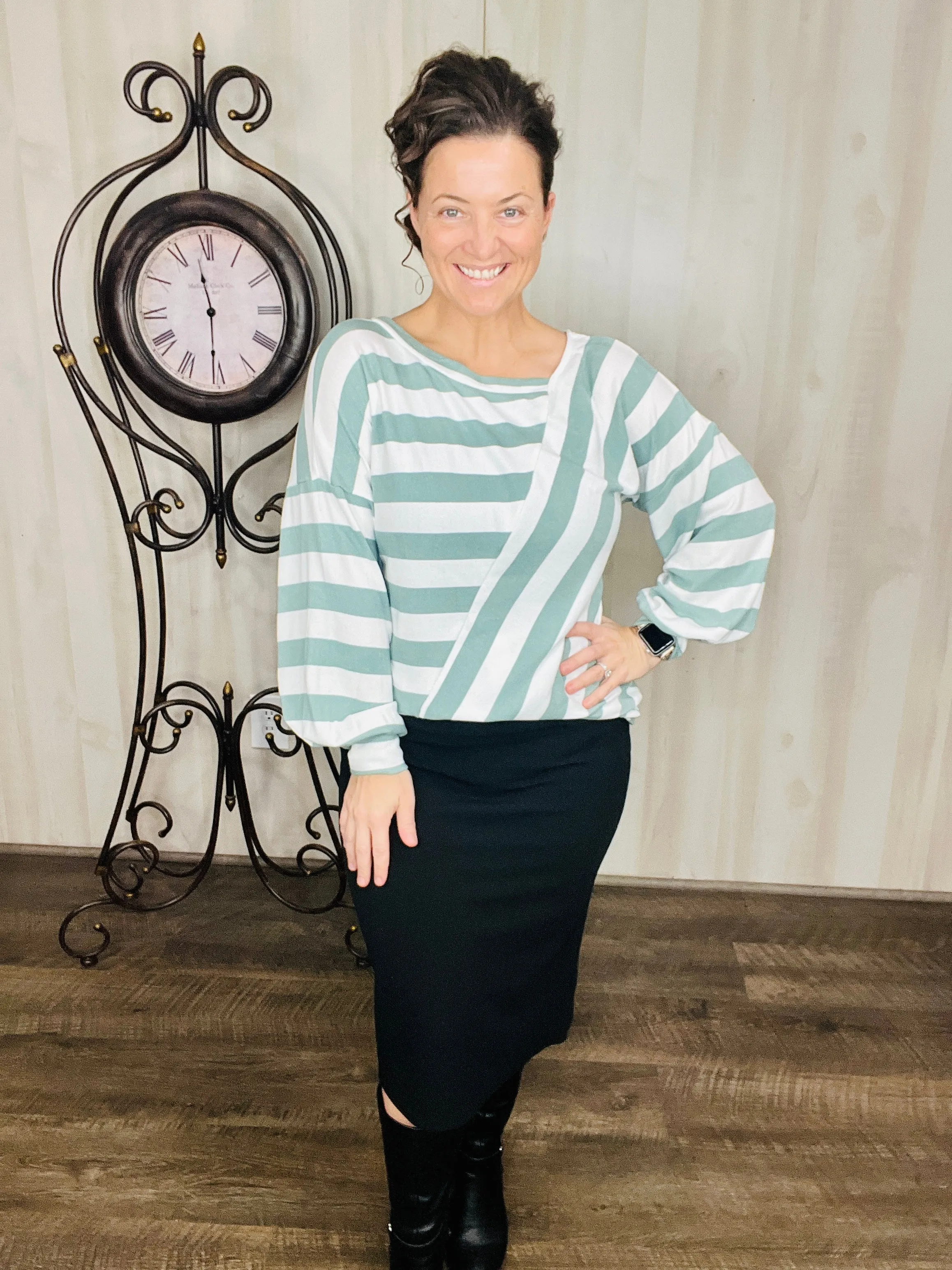 Cozy Striped Spring Top- Mauve or Sage