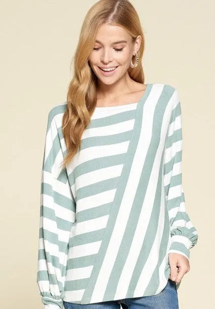 Cozy Striped Spring Top- Mauve or Sage