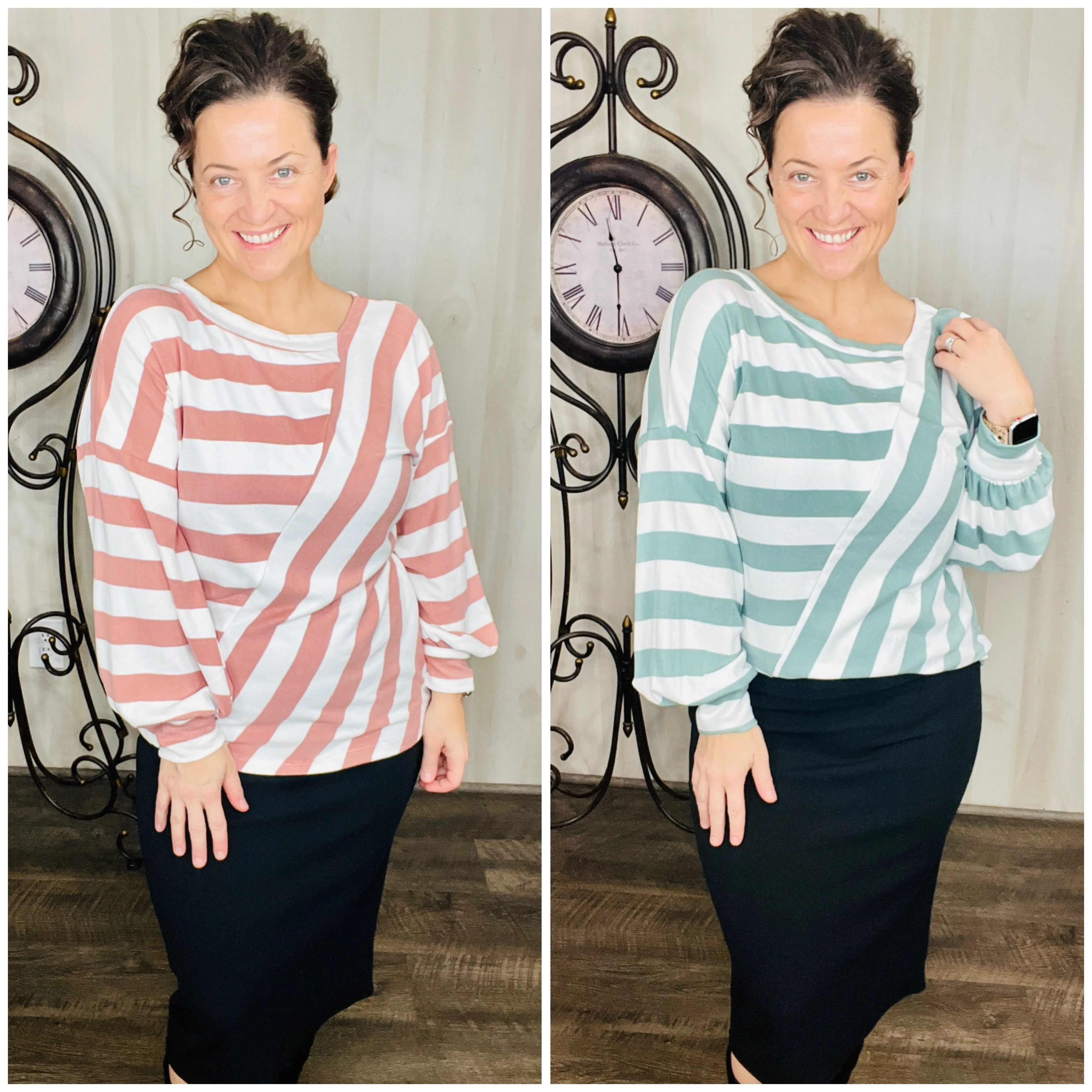 Cozy Striped Spring Top- Mauve or Sage