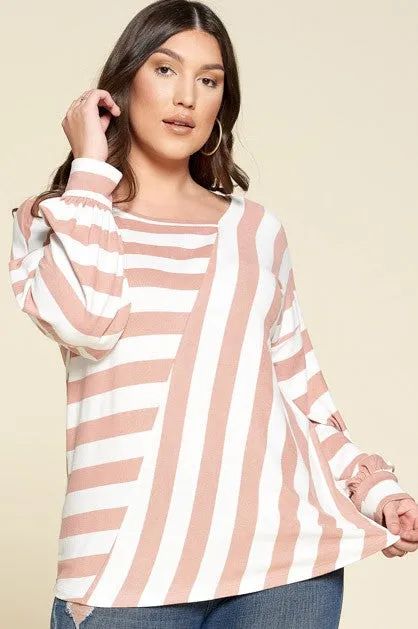 Cozy Striped Spring Top- Mauve or Sage