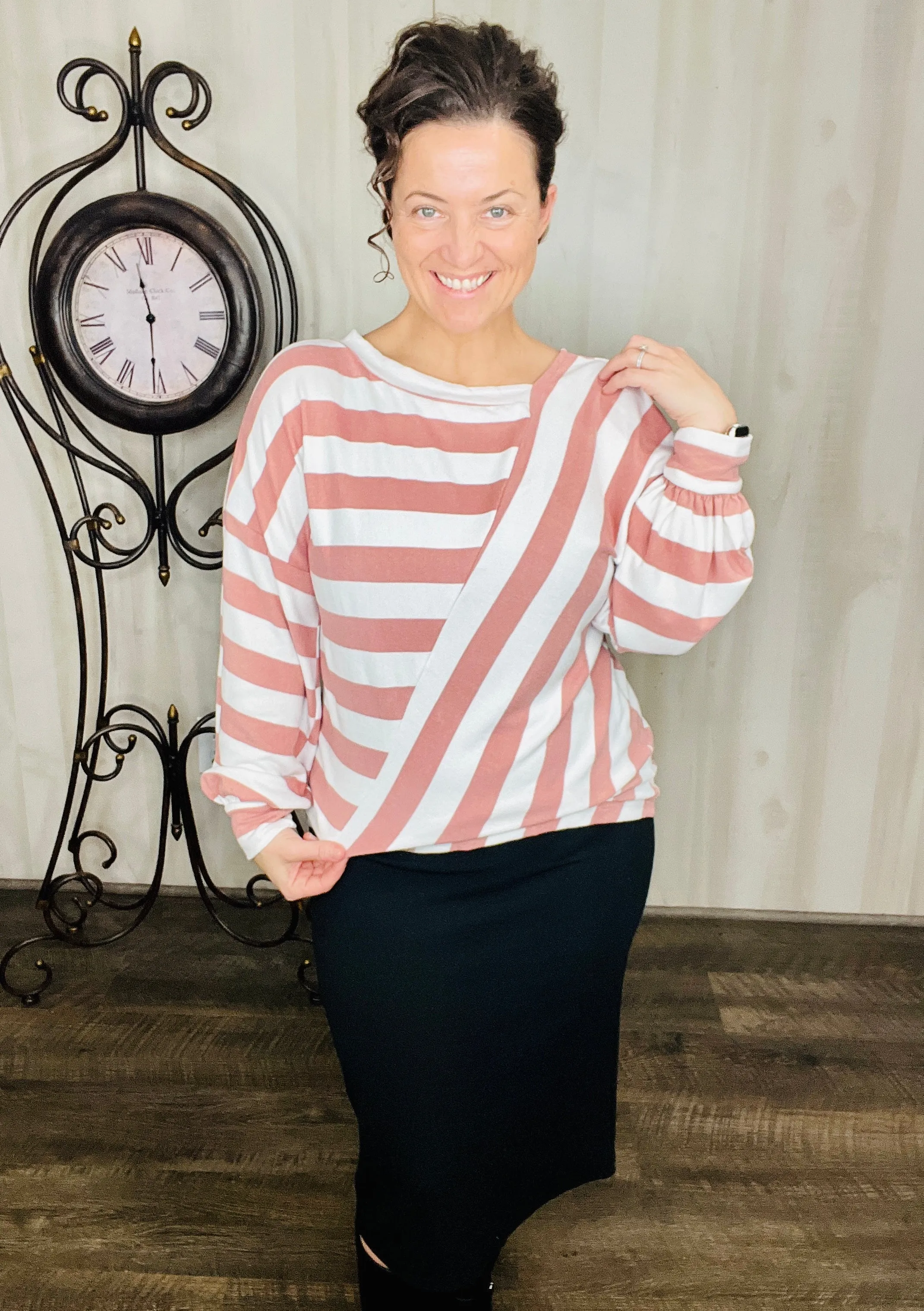 Cozy Striped Spring Top- Mauve or Sage