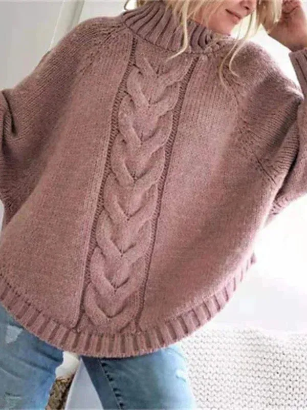 Cozy Turtleneck Cable Knit Sweater with Drop Shoulder