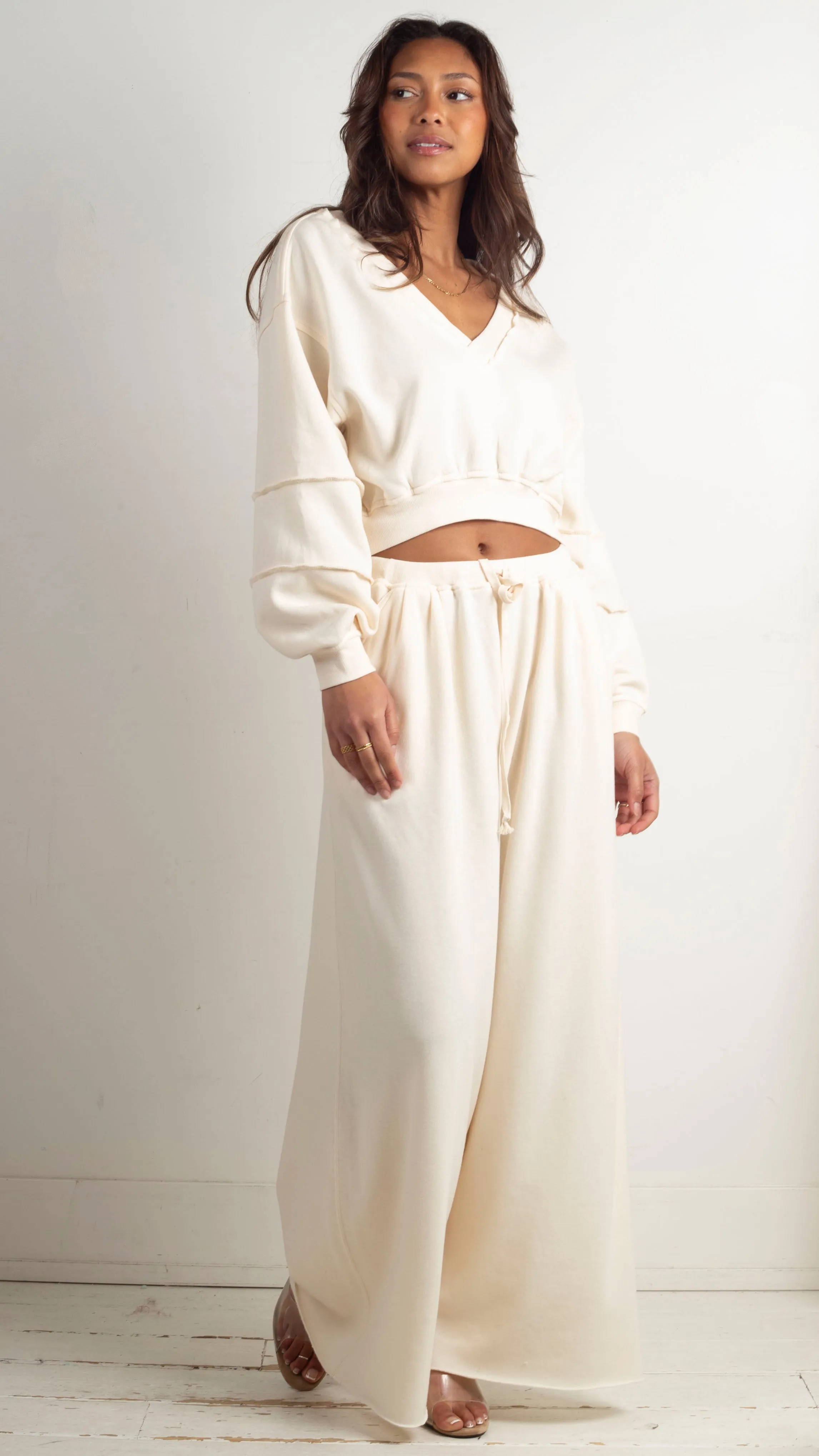 Cozy Wide Leg Sweatpant - Cream