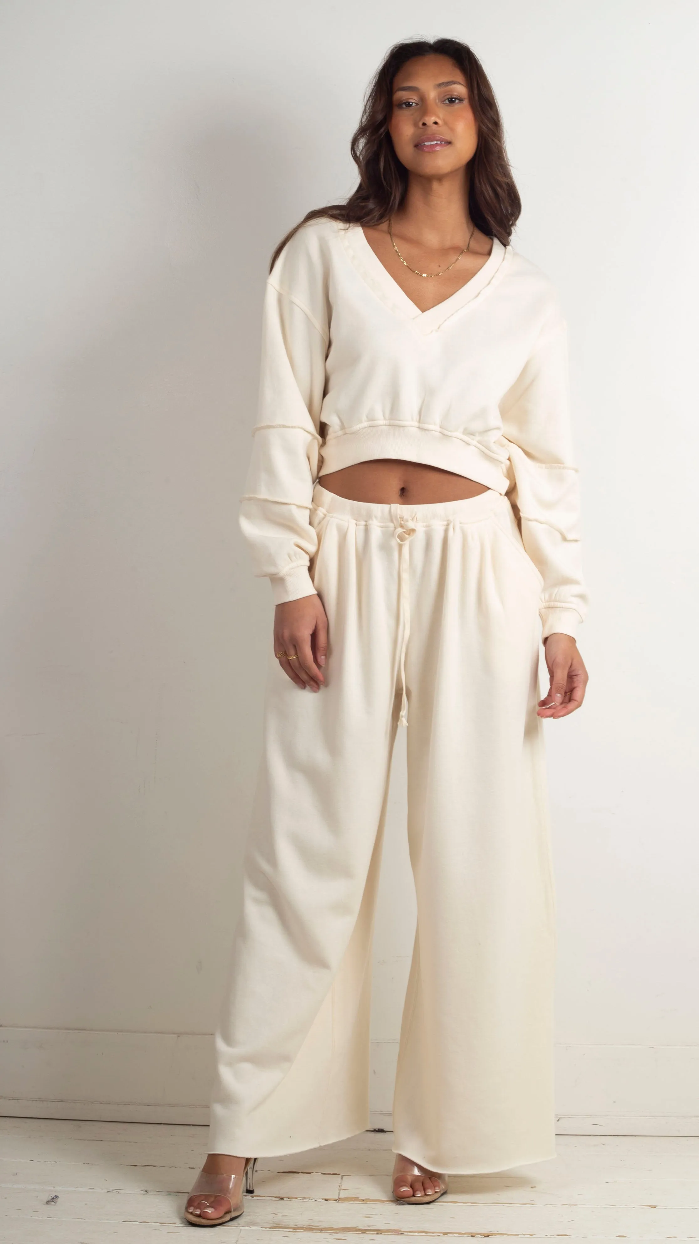 Cozy Wide Leg Sweatpant - Cream