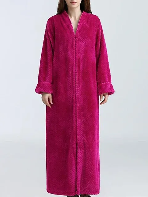 Cozy Women's Plush Coral Velvet Fleece Robe with Elegant V Wire Sleeves