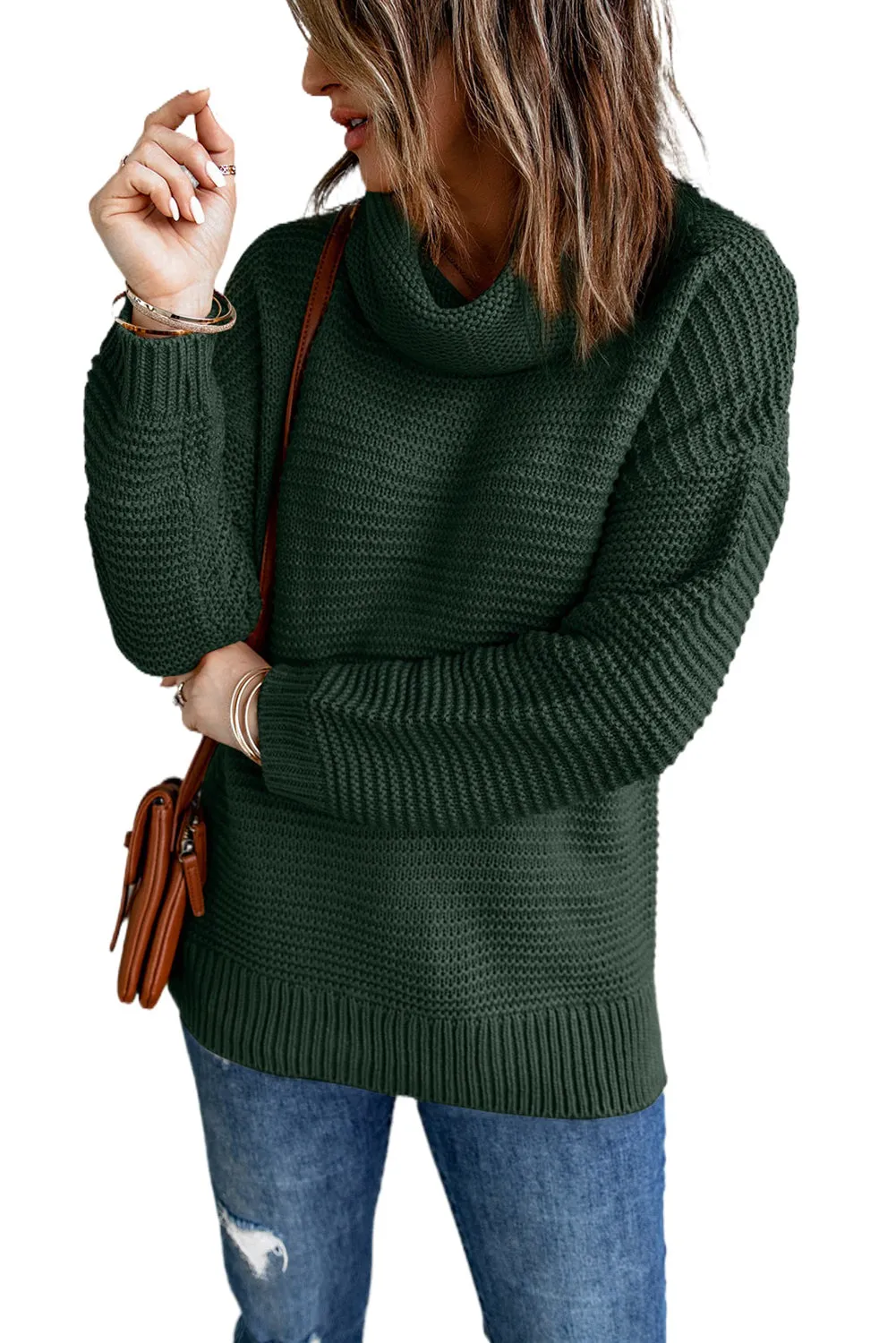 Dark Green Cozy Long Sleeves Turtleneck Sweater