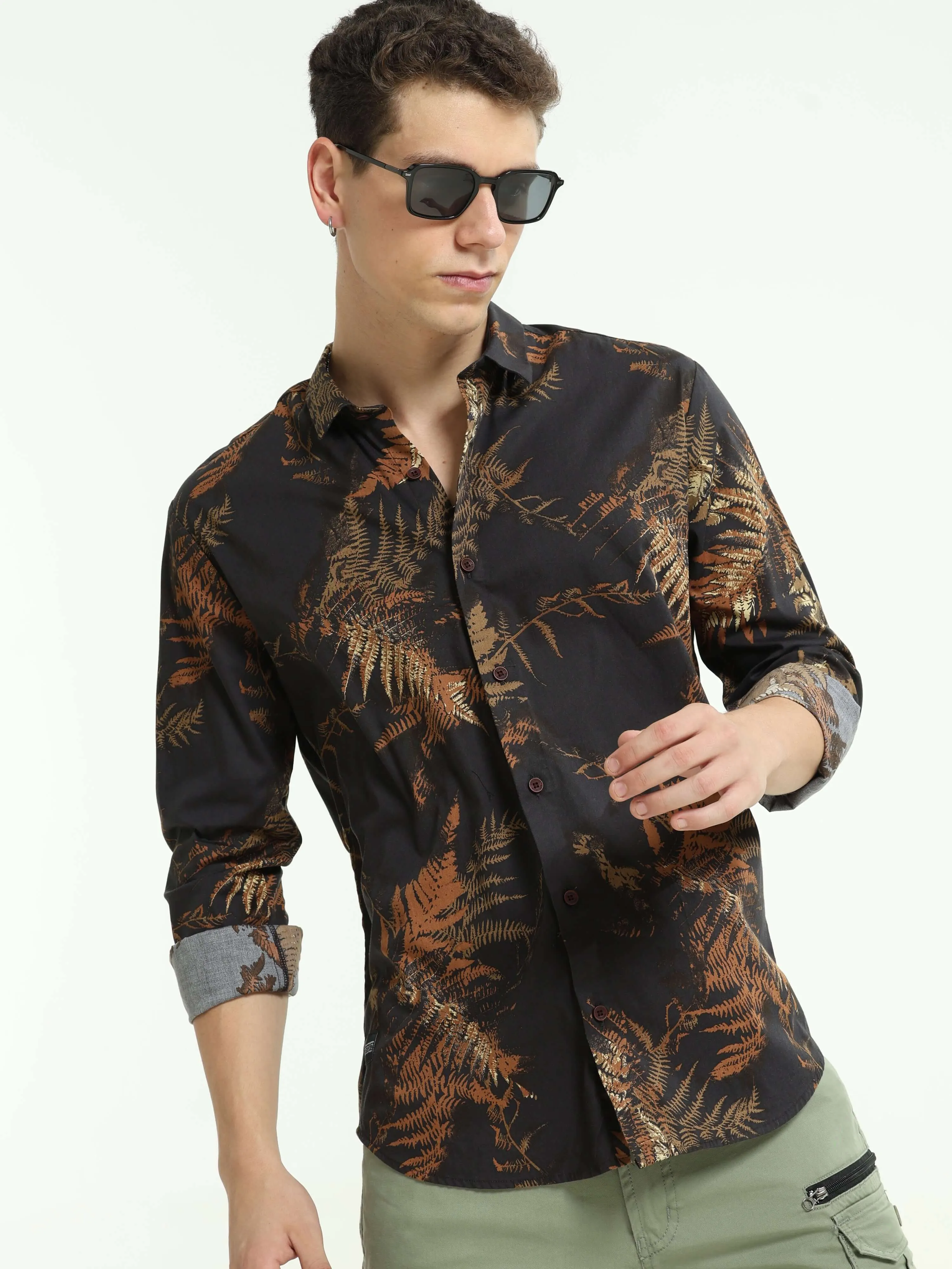 Digital printed black casual shirt