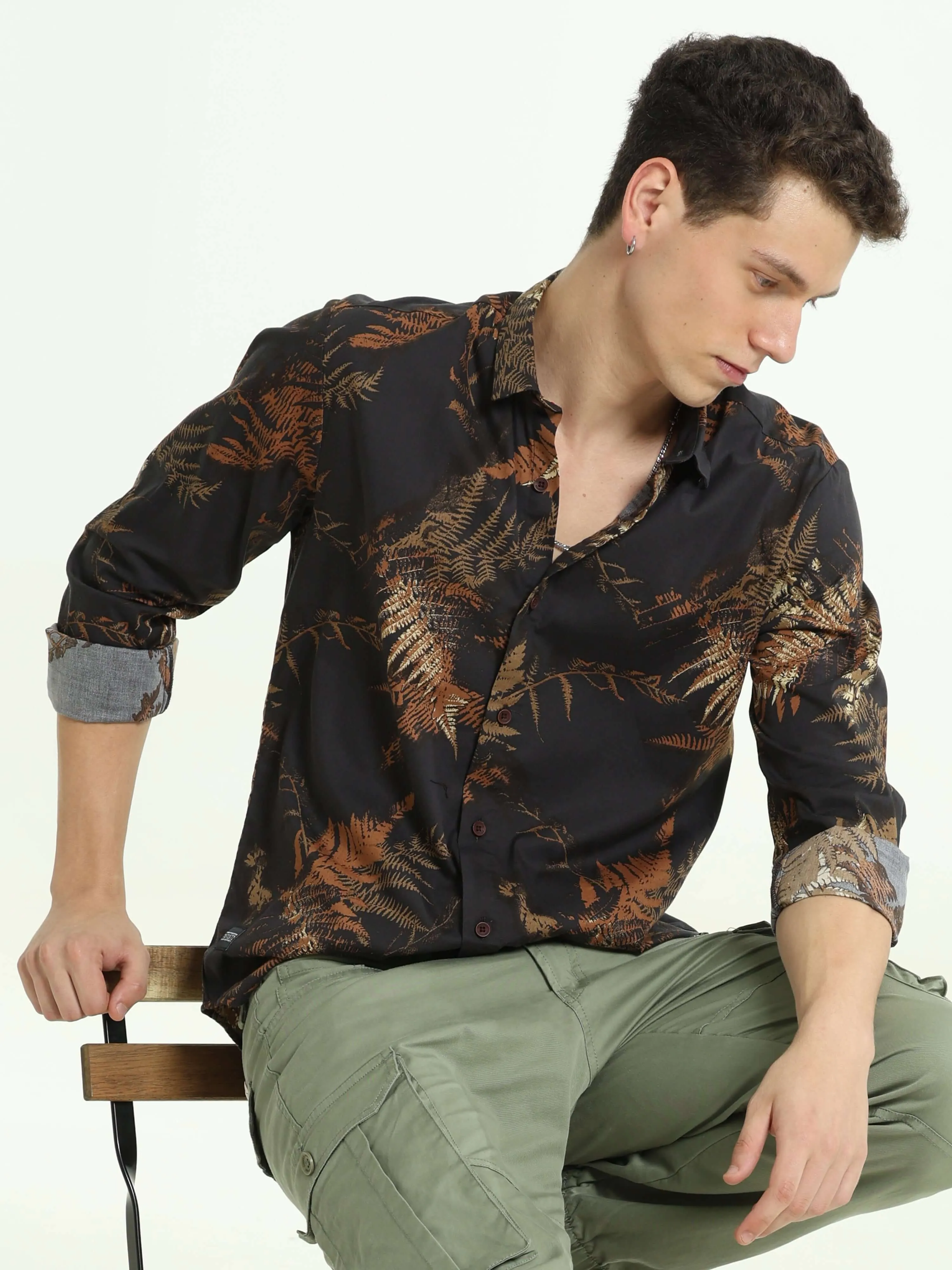 Digital printed black casual shirt