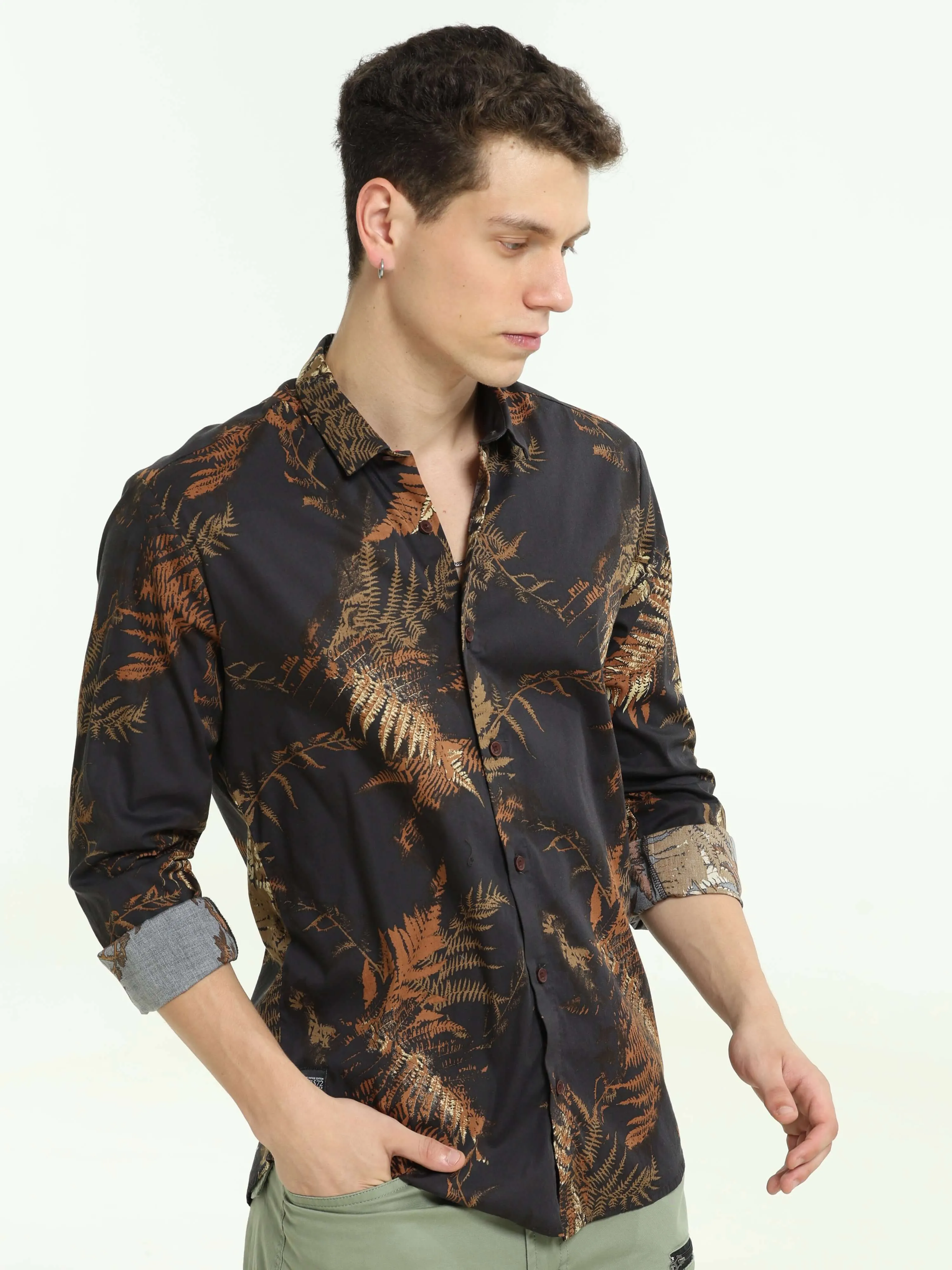 Digital printed black casual shirt