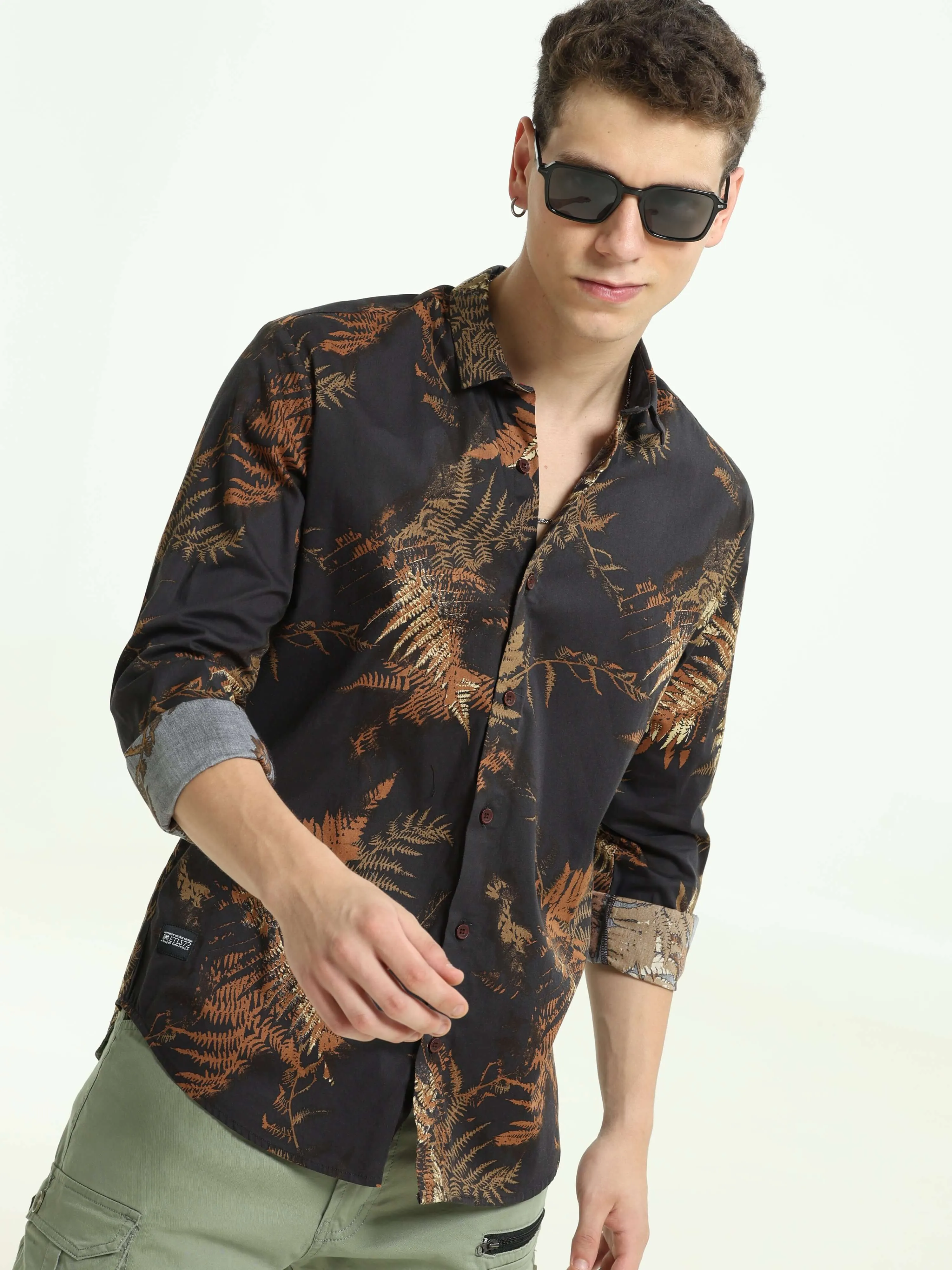 Digital printed black casual shirt