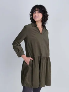 Frankie Cotton Corduroy Casual Dress | Olive