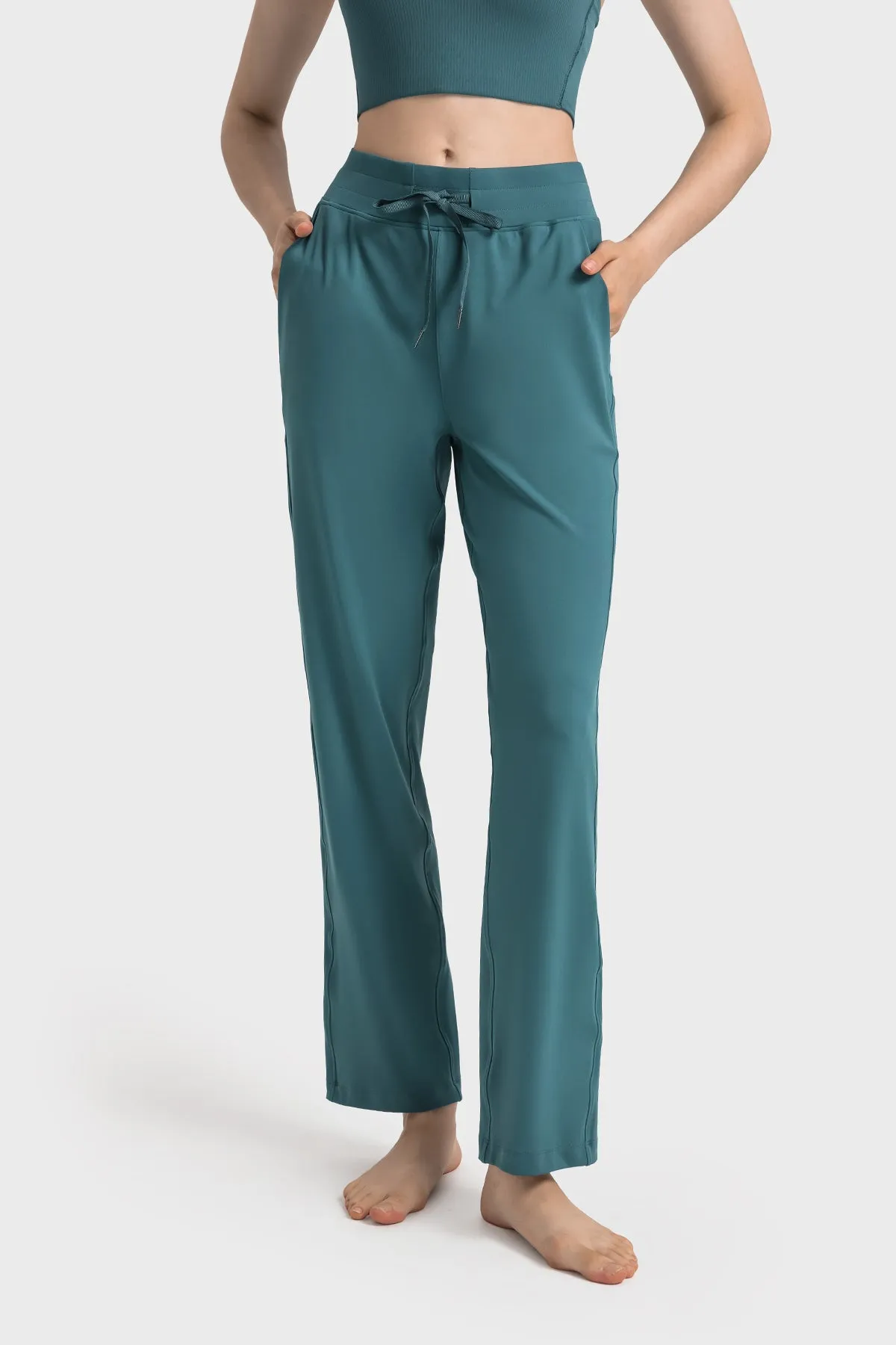 High-Waisted Straight-Leg Casual Trousers