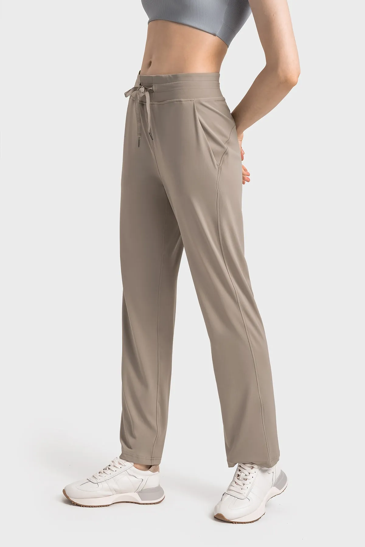 High-Waisted Straight-Leg Casual Trousers