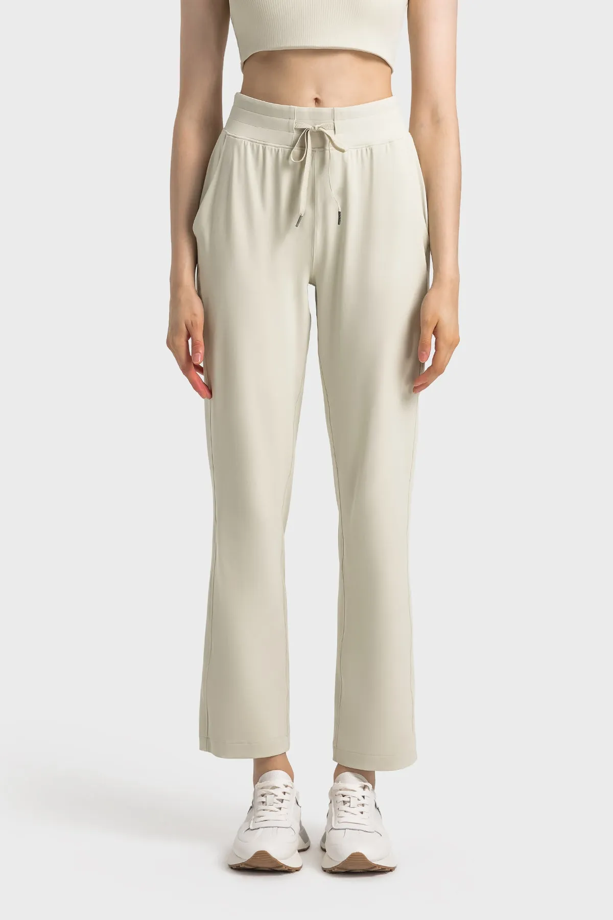 High-Waisted Straight-Leg Casual Trousers