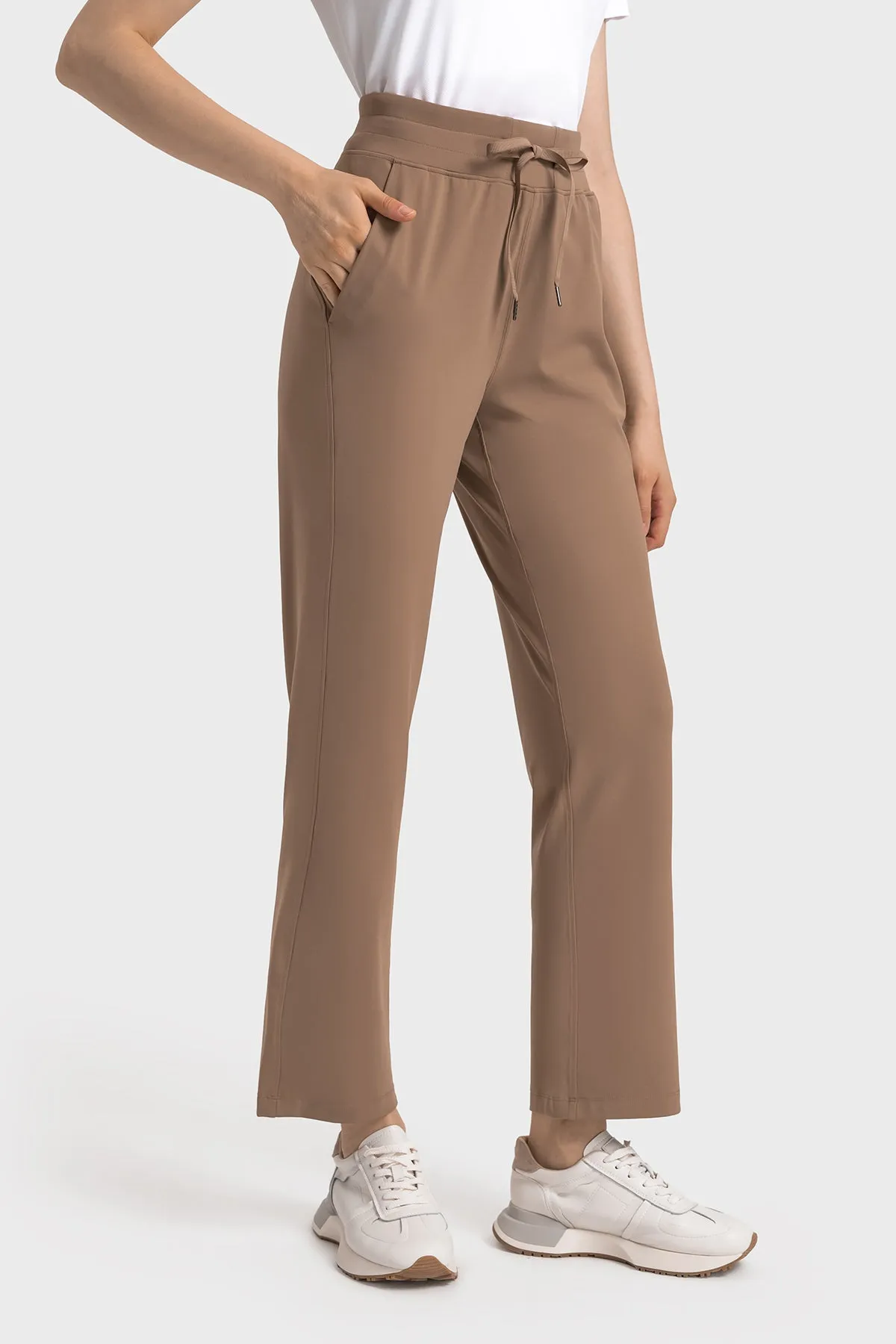 High-Waisted Straight-Leg Casual Trousers