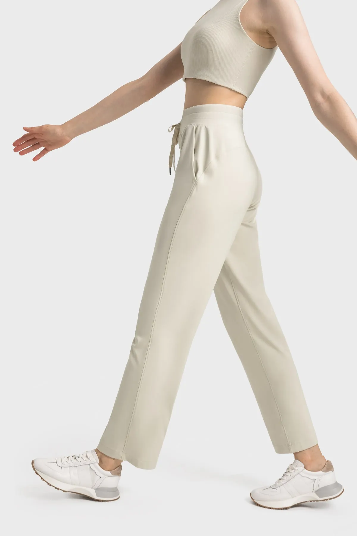 High-Waisted Straight-Leg Casual Trousers