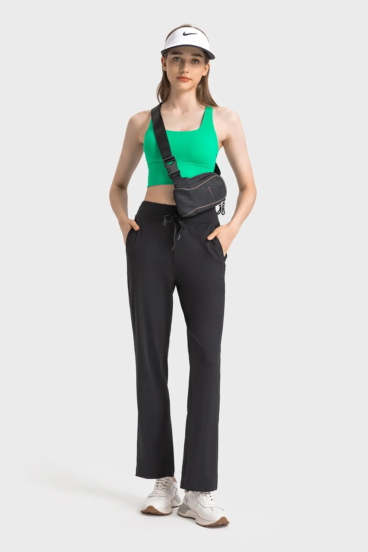 High-Waisted Straight-Leg Casual Trousers