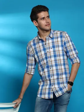 Honey White Casual Full Sleeve Check Shirt