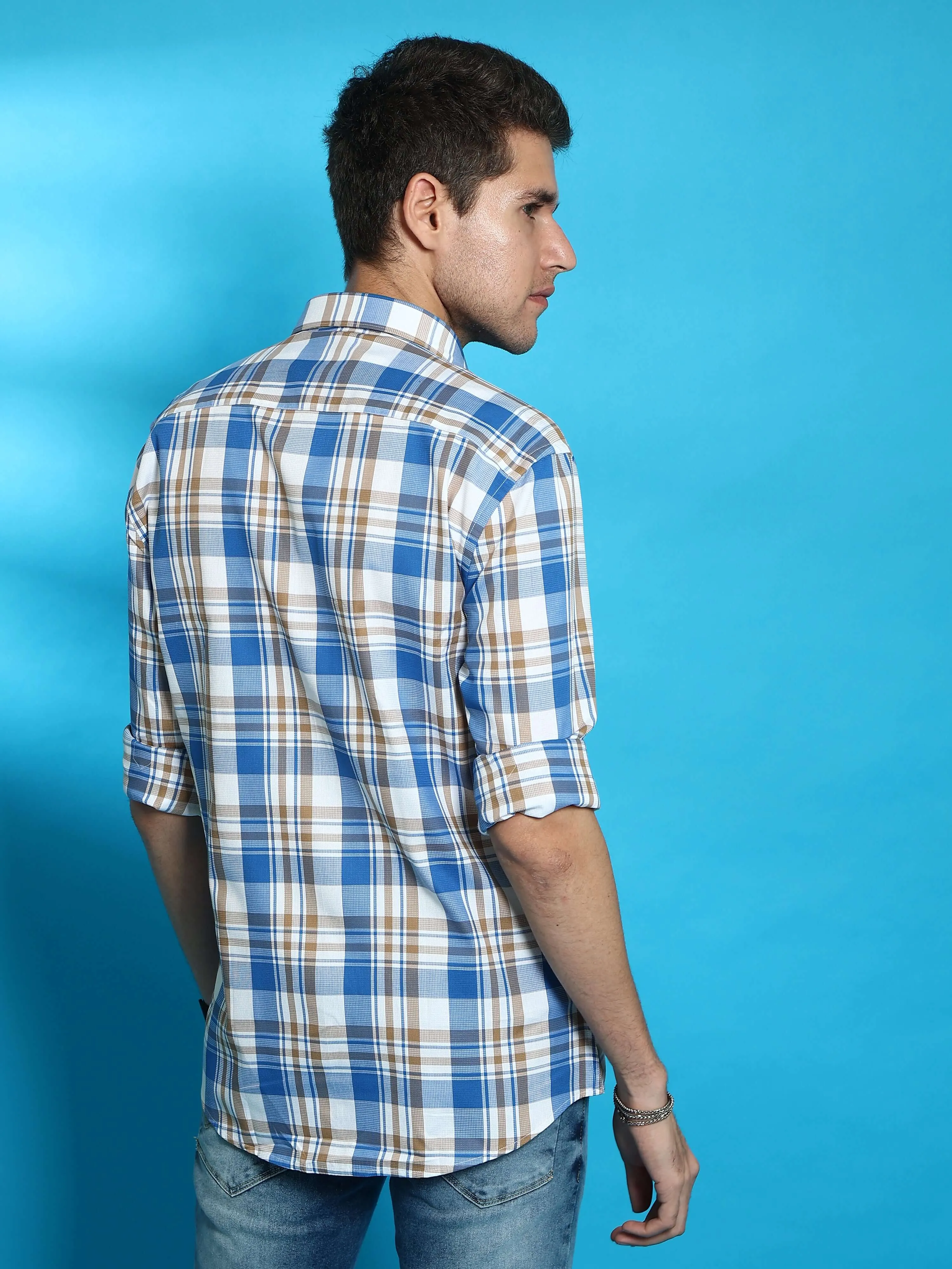 Honey White Casual Full Sleeve Check Shirt