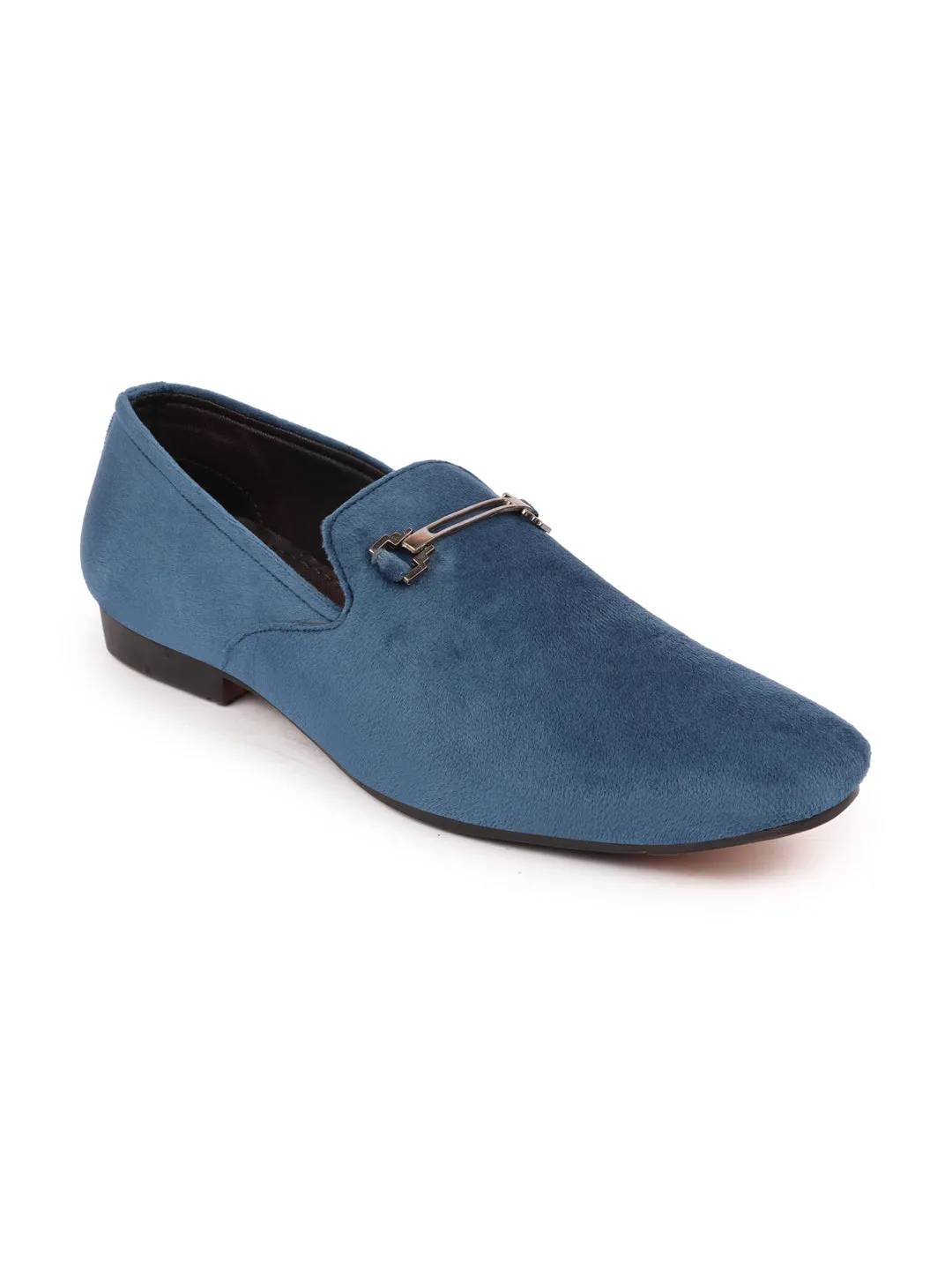 Men Blue Casual Velvet Slip-On Loafers