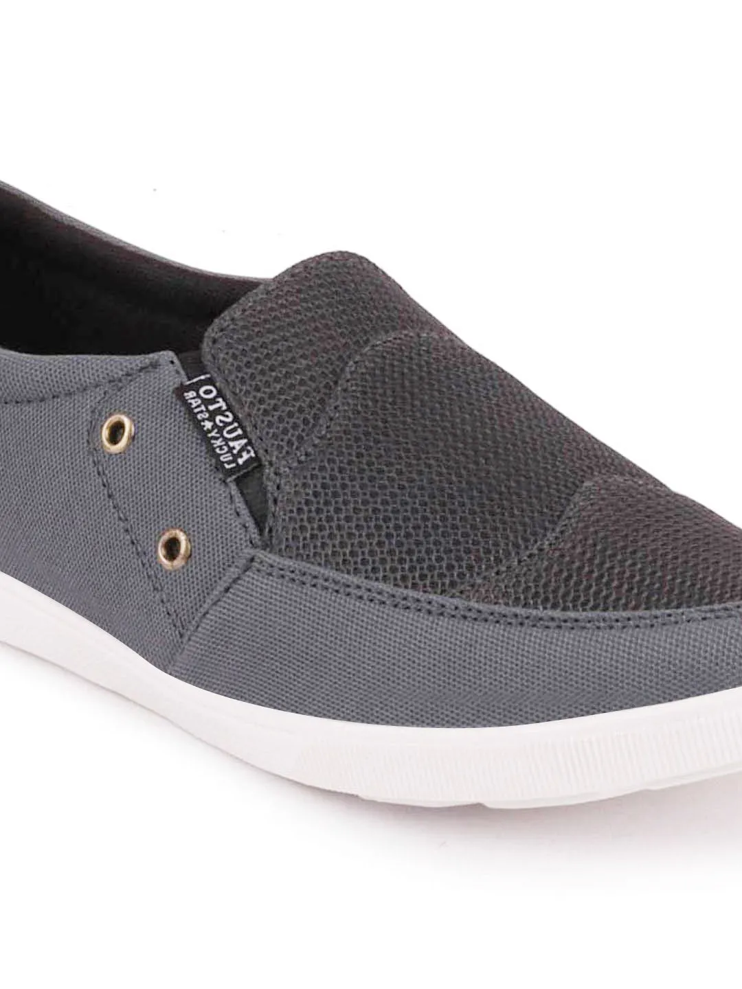 Men Grey Casual Canvas Slip-On Loafers