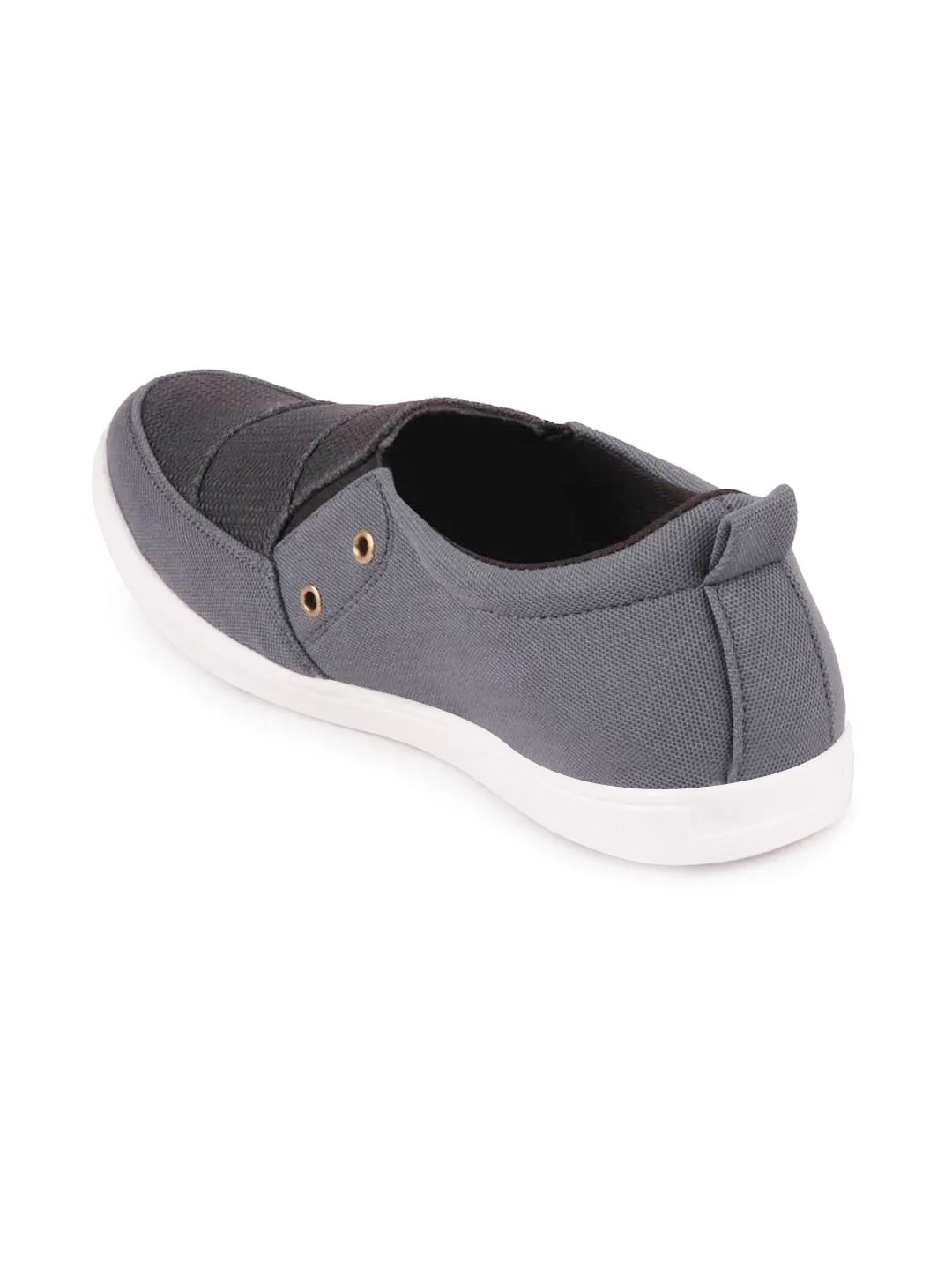 Men Grey Casual Canvas Slip-On Loafers