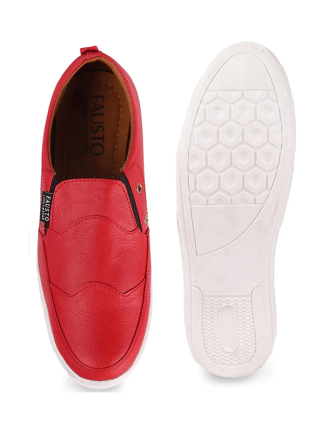 Men Red Casual Slip-On Loafers