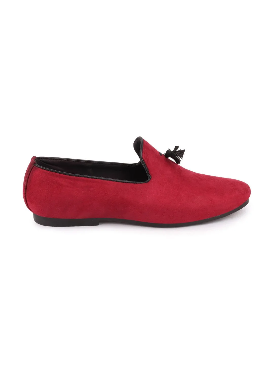 Men Red Casual Velvet Slip-On Loafers