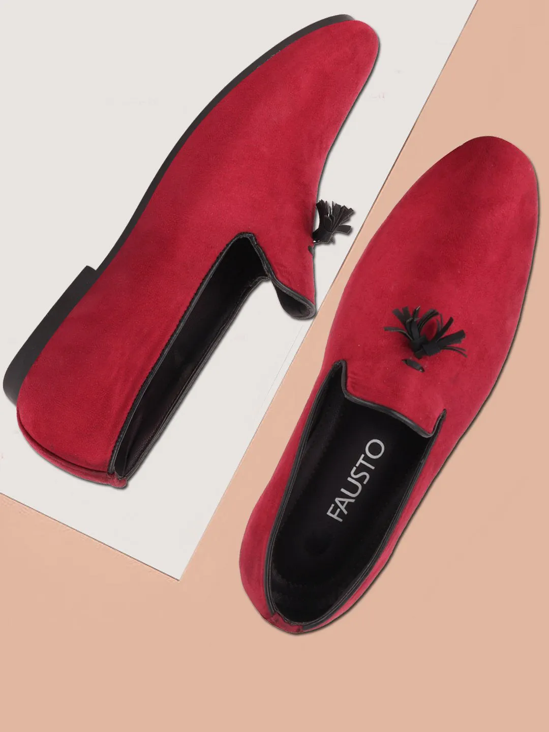 Men Red Casual Velvet Slip-On Loafers