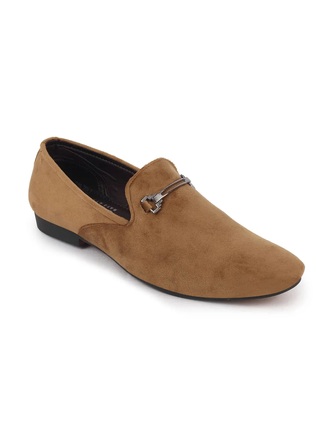 Men Tan Casual Velvet Slip-On Loafers