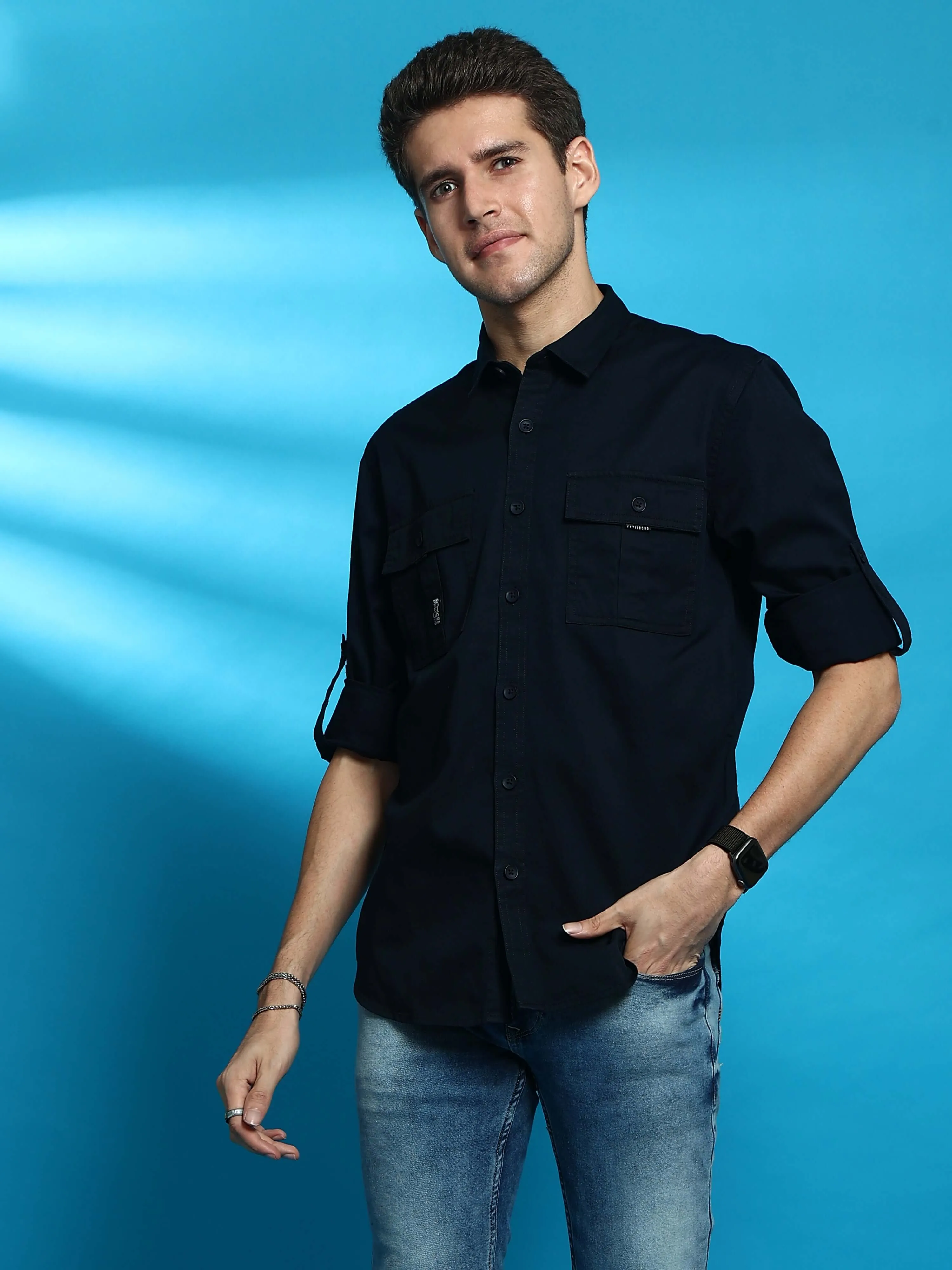 Navy Cargo casual full sleeve shirt