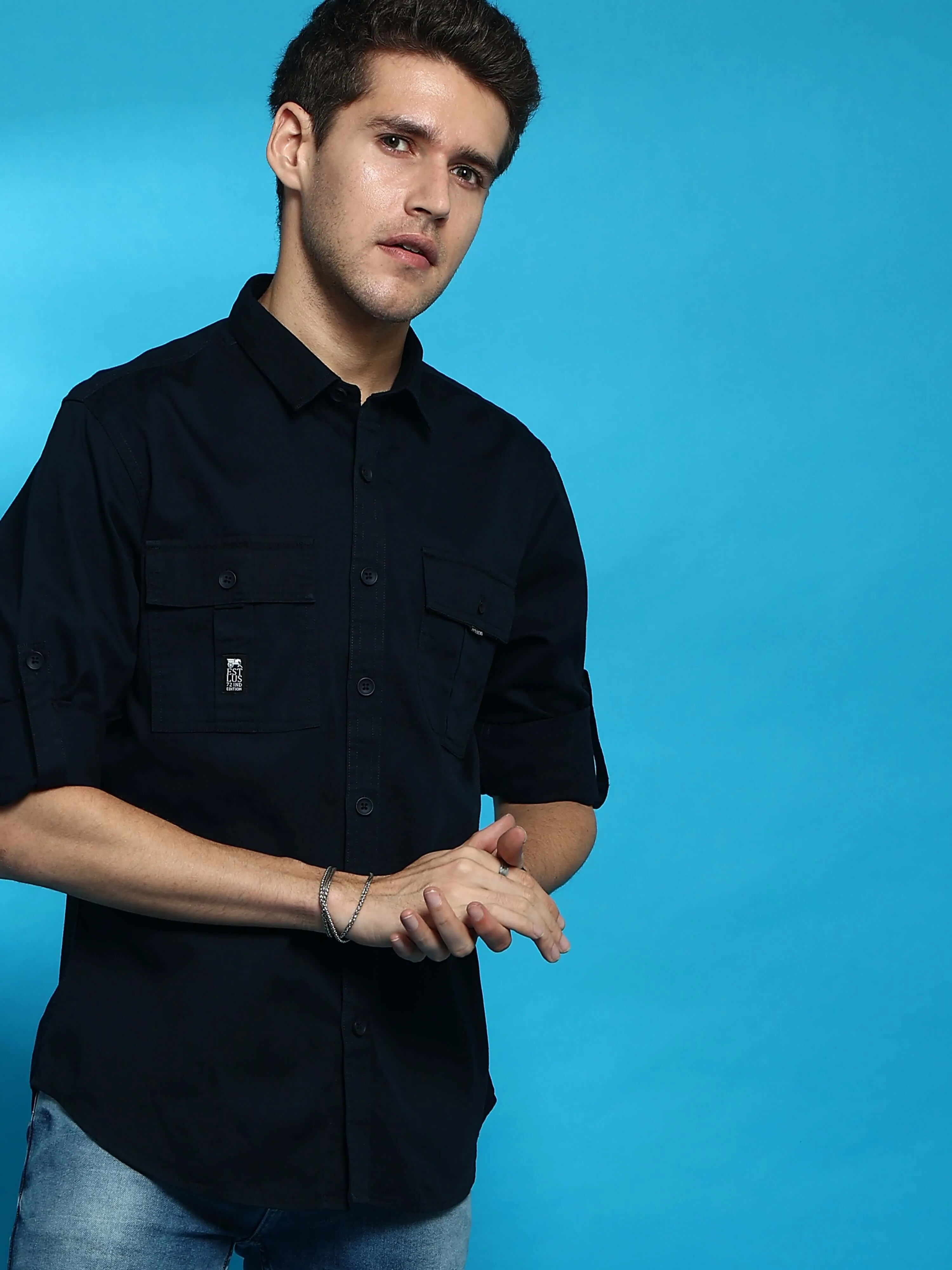 Navy Cargo casual full sleeve shirt