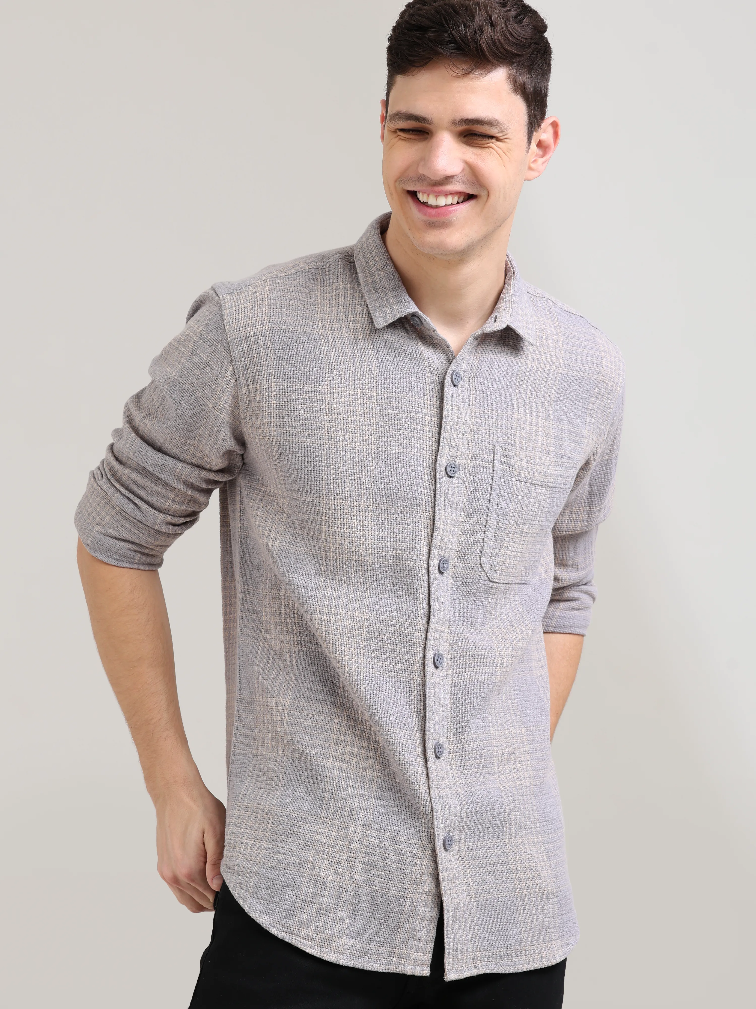 New age off-cream casual check shirt